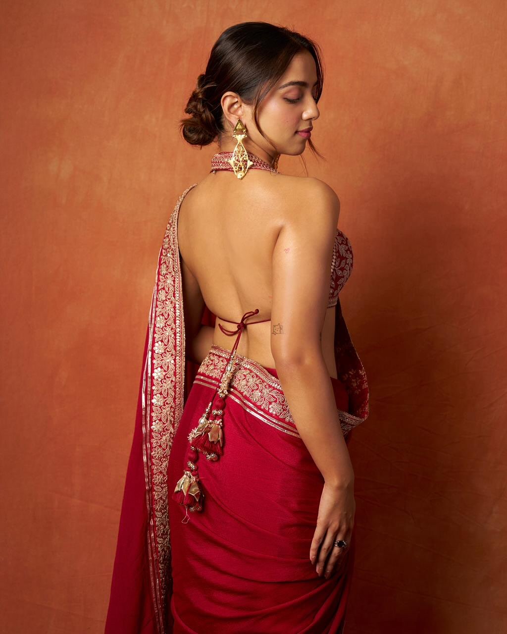 Red Designer Saree With Embroidered Border