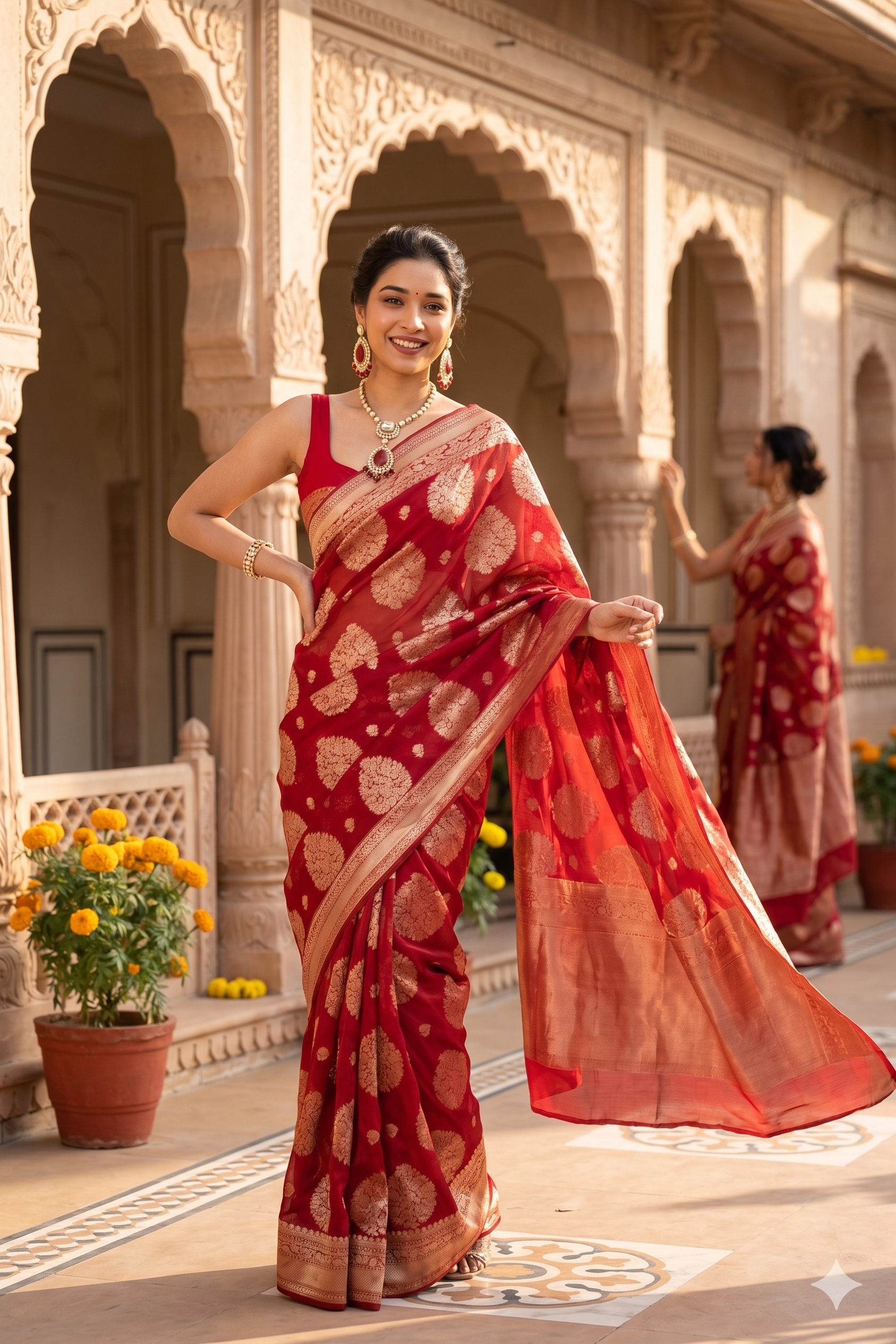 Ready To Wear Banarasi Wine Red Designer Saree