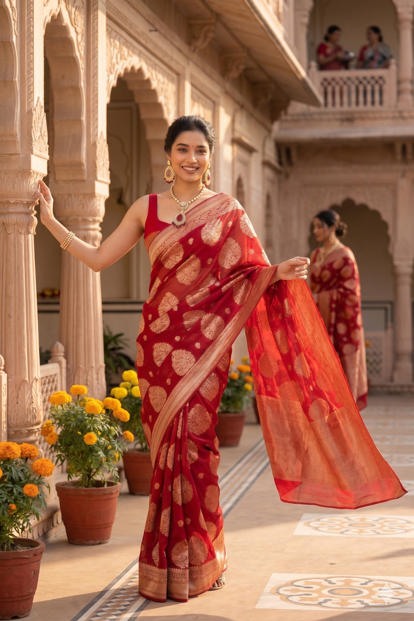 Ready To Wear Banarasi Wine Red Designer Saree