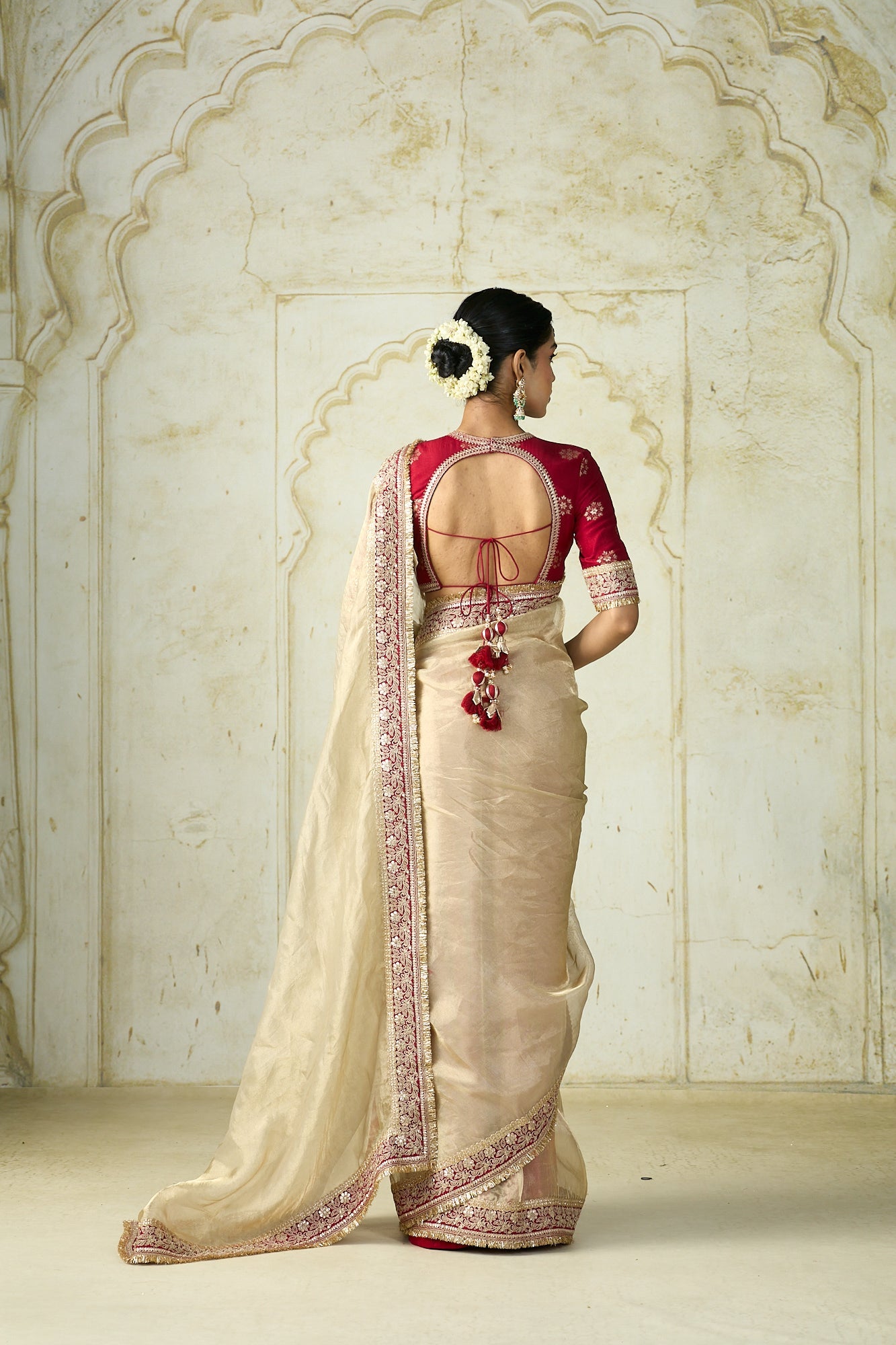 Ivory Beige Traditional Saree With Rich Purple Border Work