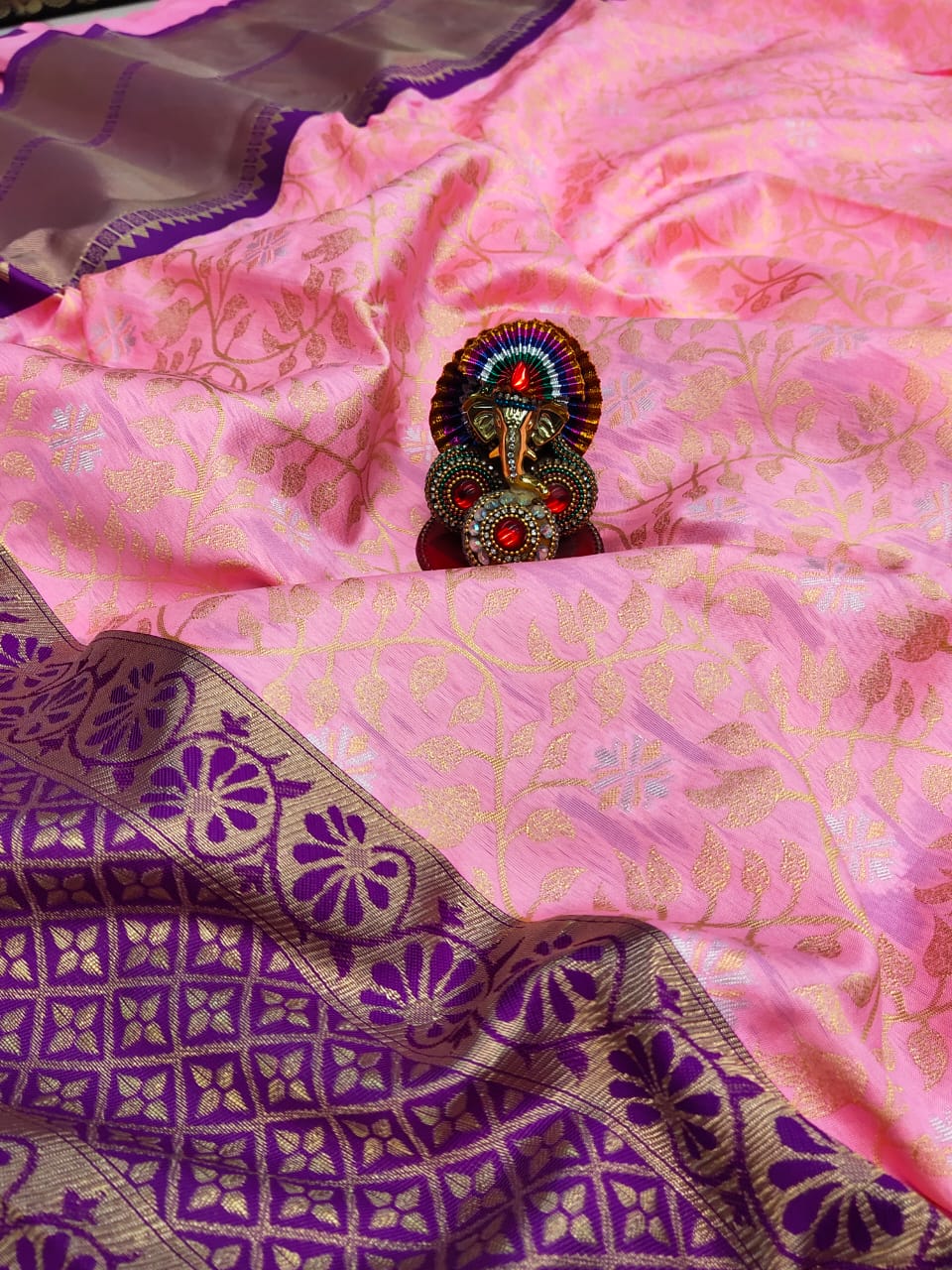 Pink Banarasi Style Silk Saree