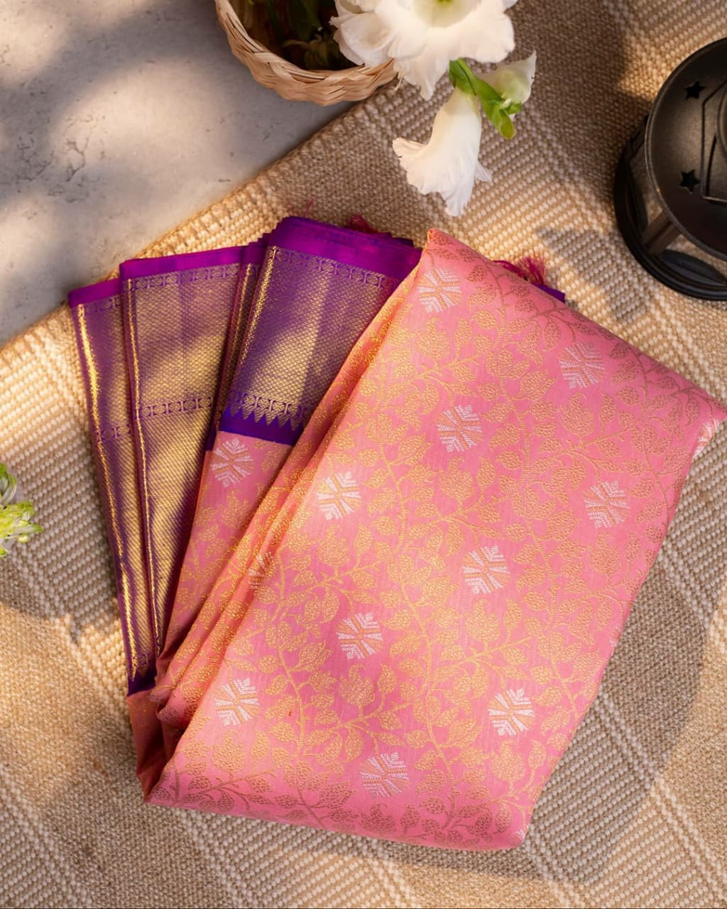 Pink Banarasi Style Silk Saree