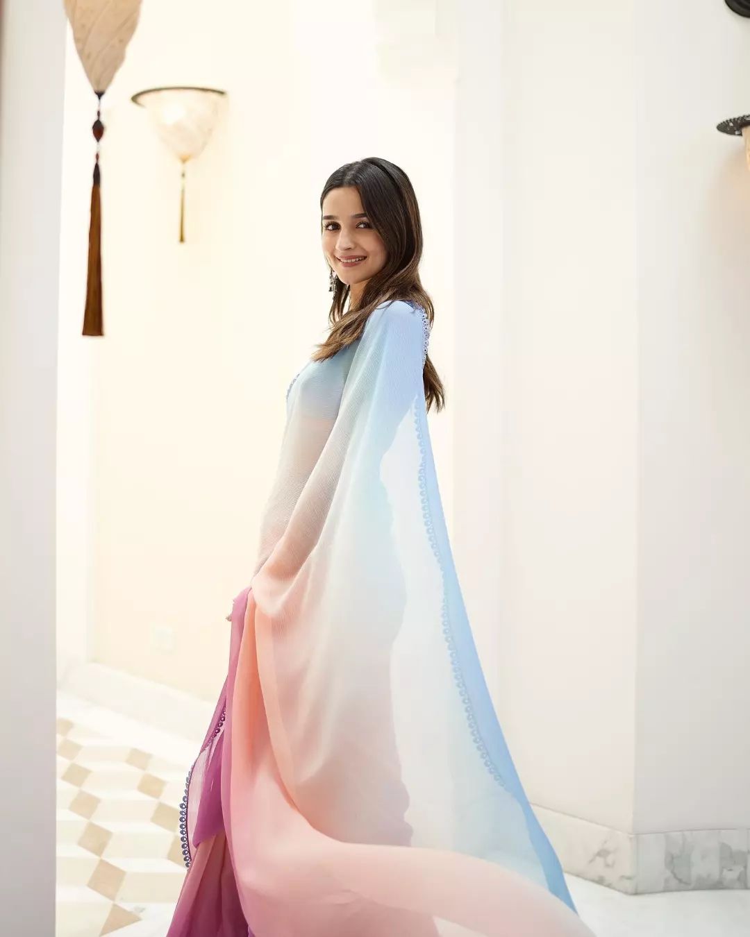 Ready To Wear Georgette Sky Blue Ombre Shaded Saree
