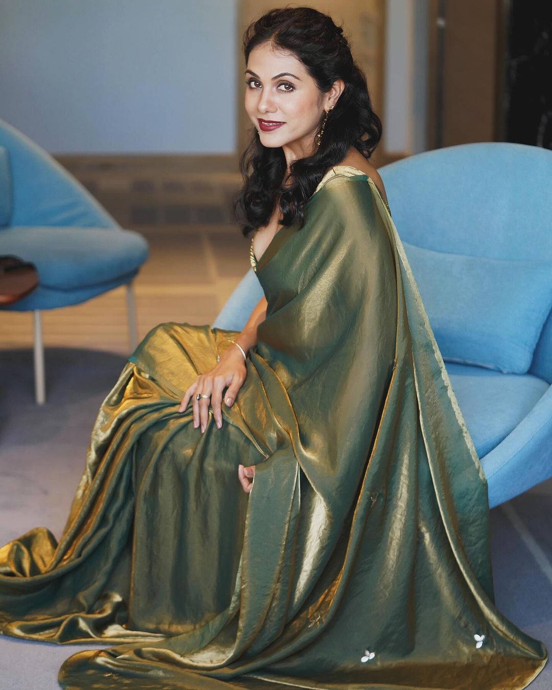 Wine Maroon, Blue, Green, Silver Grey Party Wear Saree With Elegant Shimmer Finish