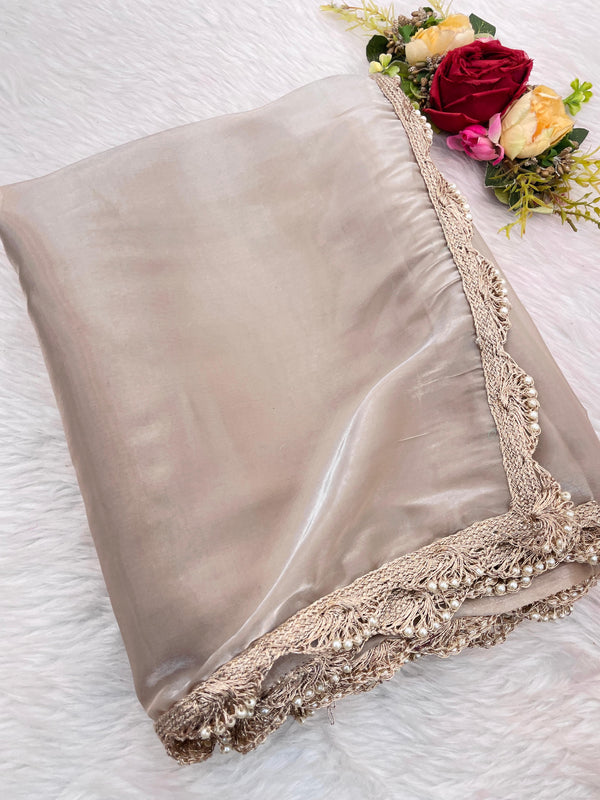 Ivory Beige Elegant Saree with Stylish Backless Designer Look
