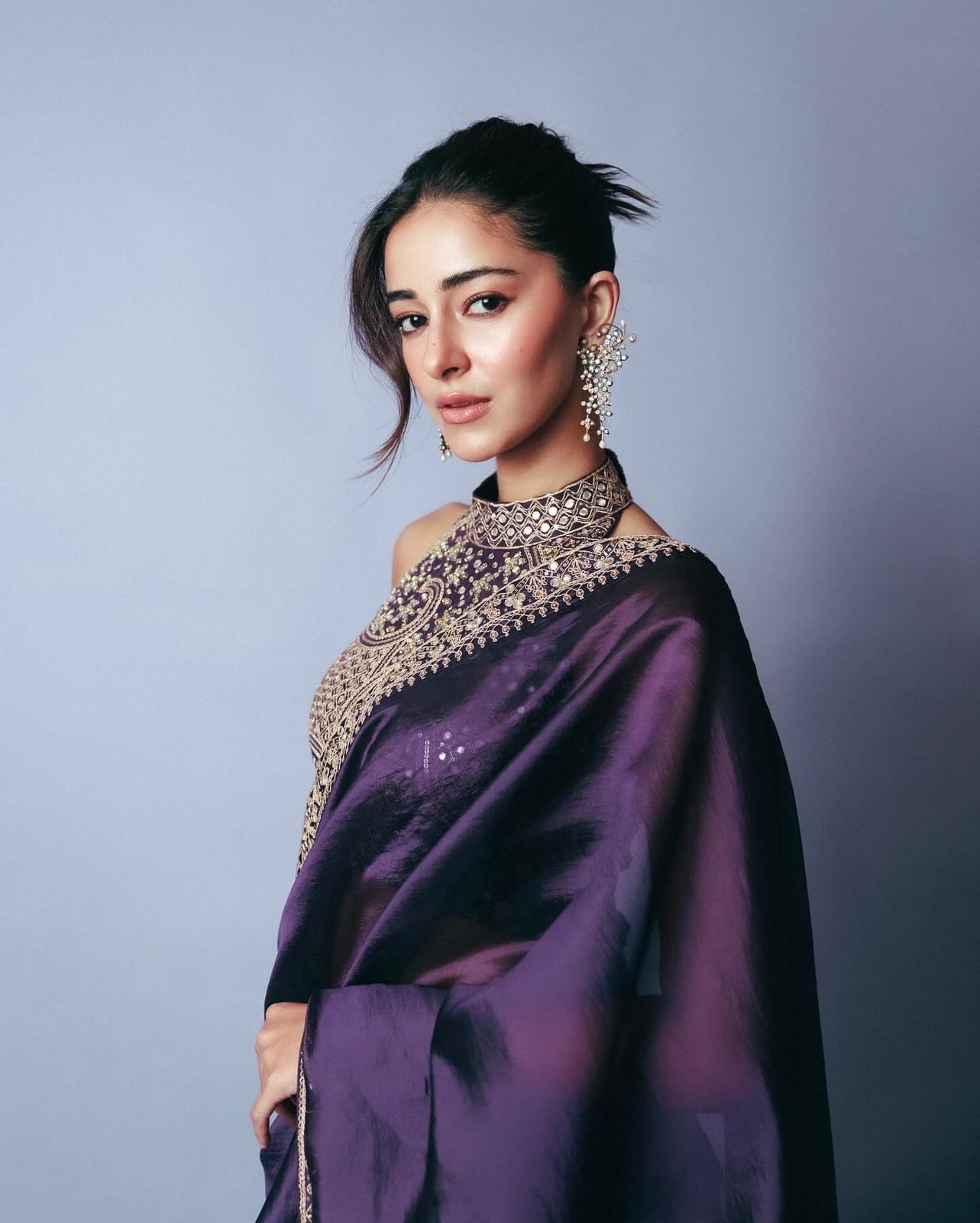 Black Purple Designer Saree With Rich Silver Border Detailing