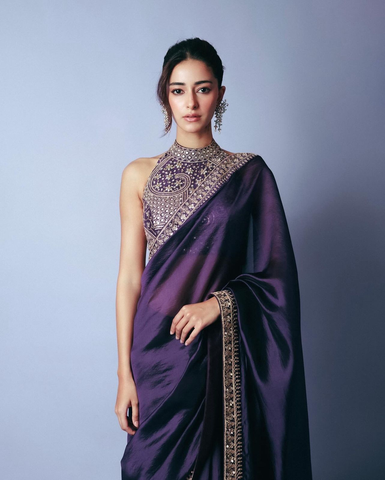 Black Purple Designer Saree With Rich Silver Border Detailing