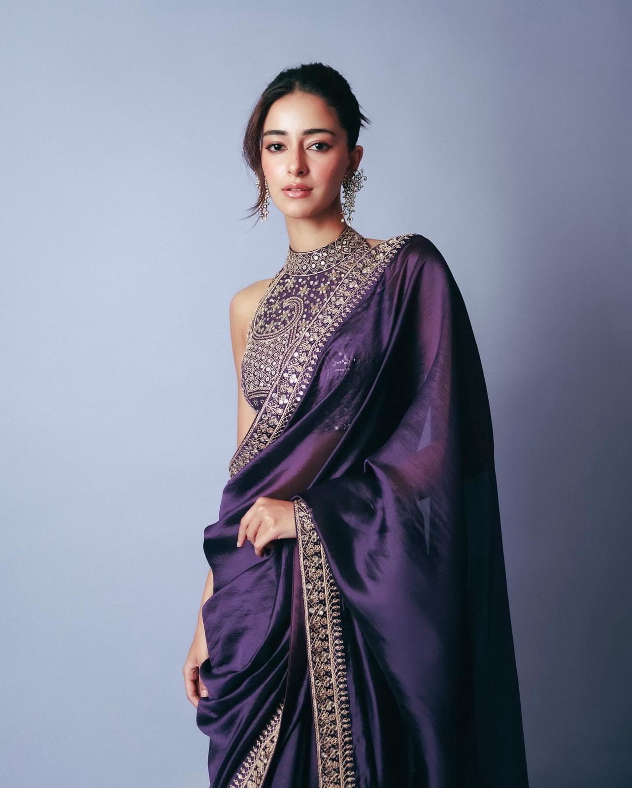 Black Purple Designer Saree With Rich Silver Border Detailing