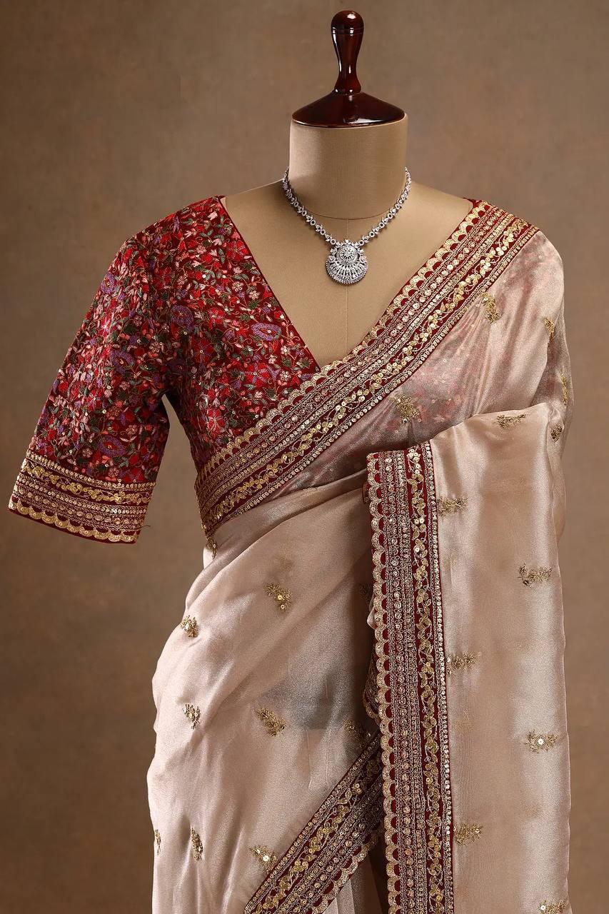 Ivory White Traditional Saree with Elegant Embroidered Border