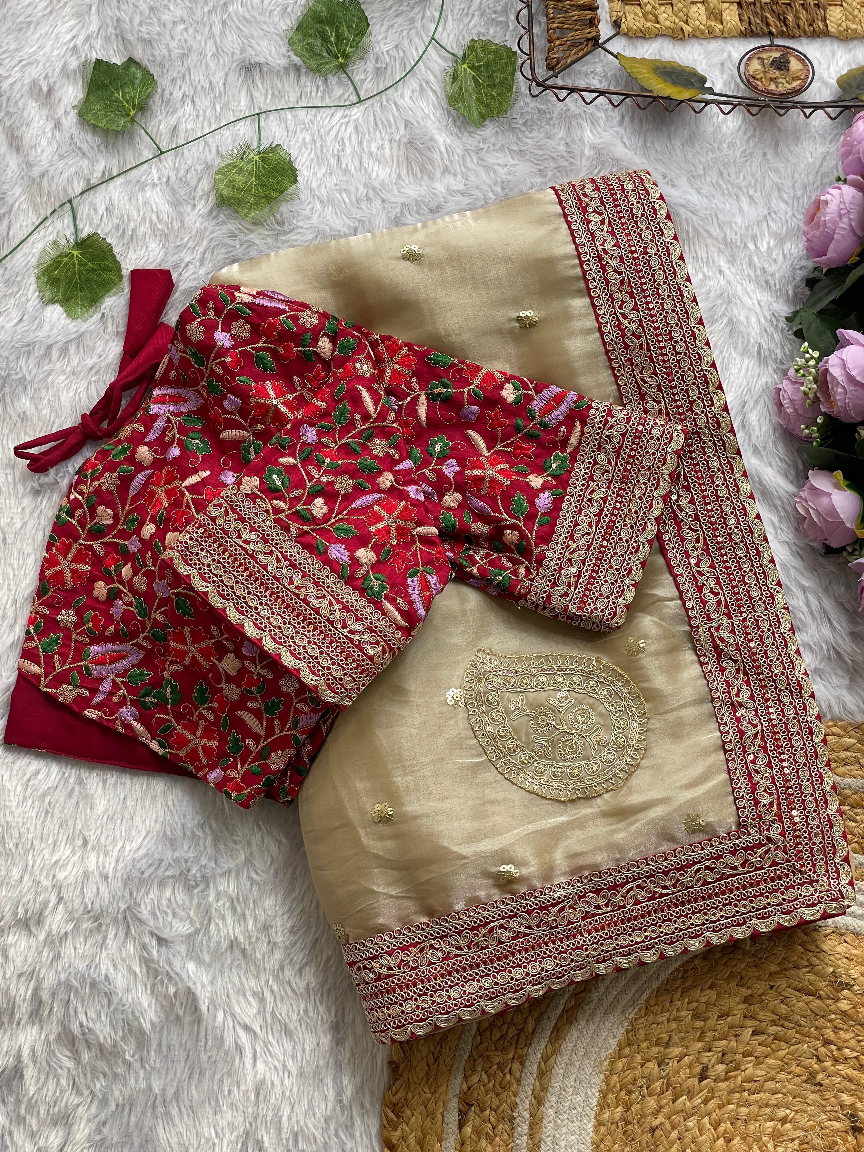 Ivory White Traditional Saree with Elegant Embroidered Border