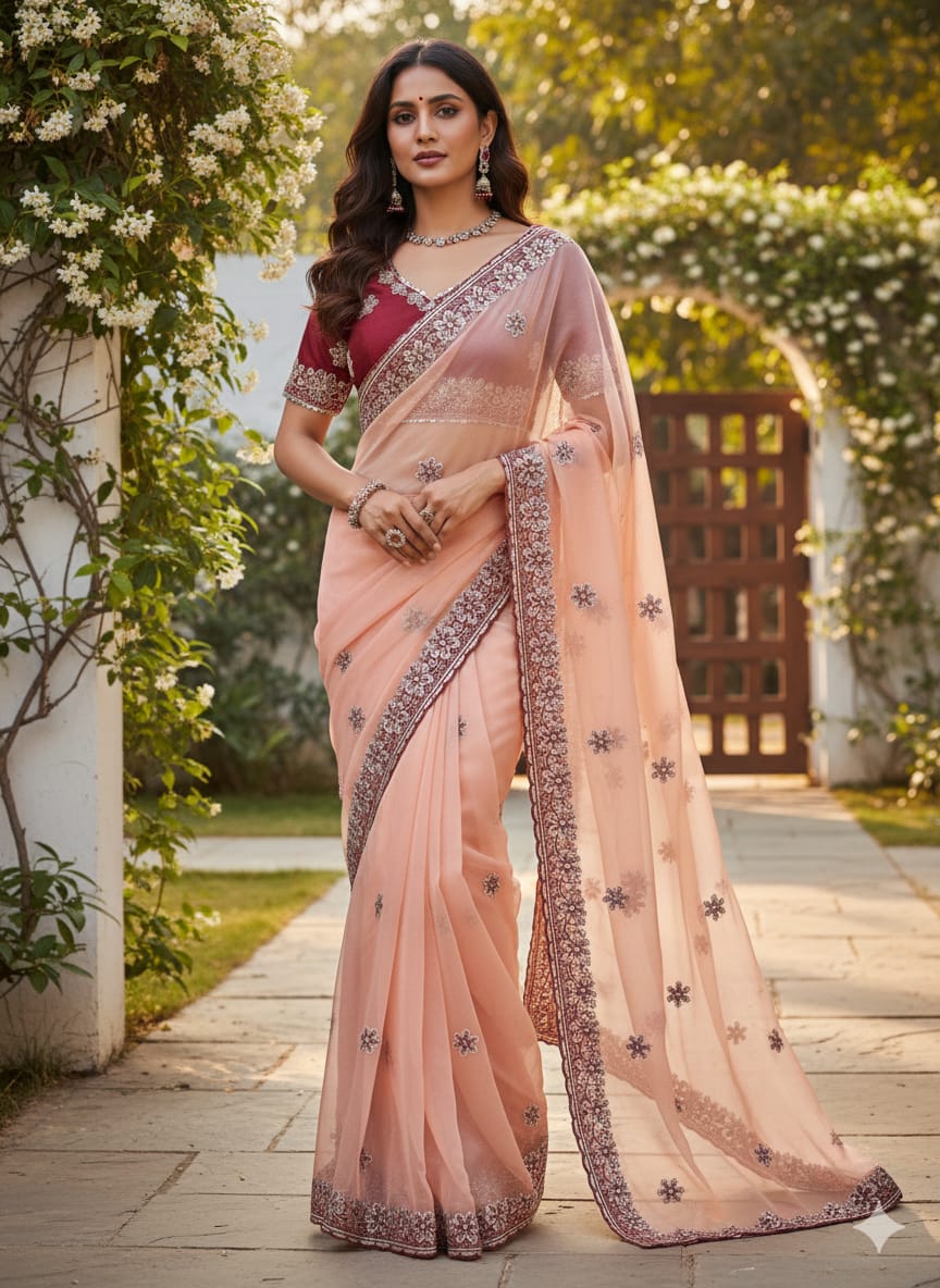 Aqua Blue, Olive Green, Dusty Rose, Pink  Traditional Saree