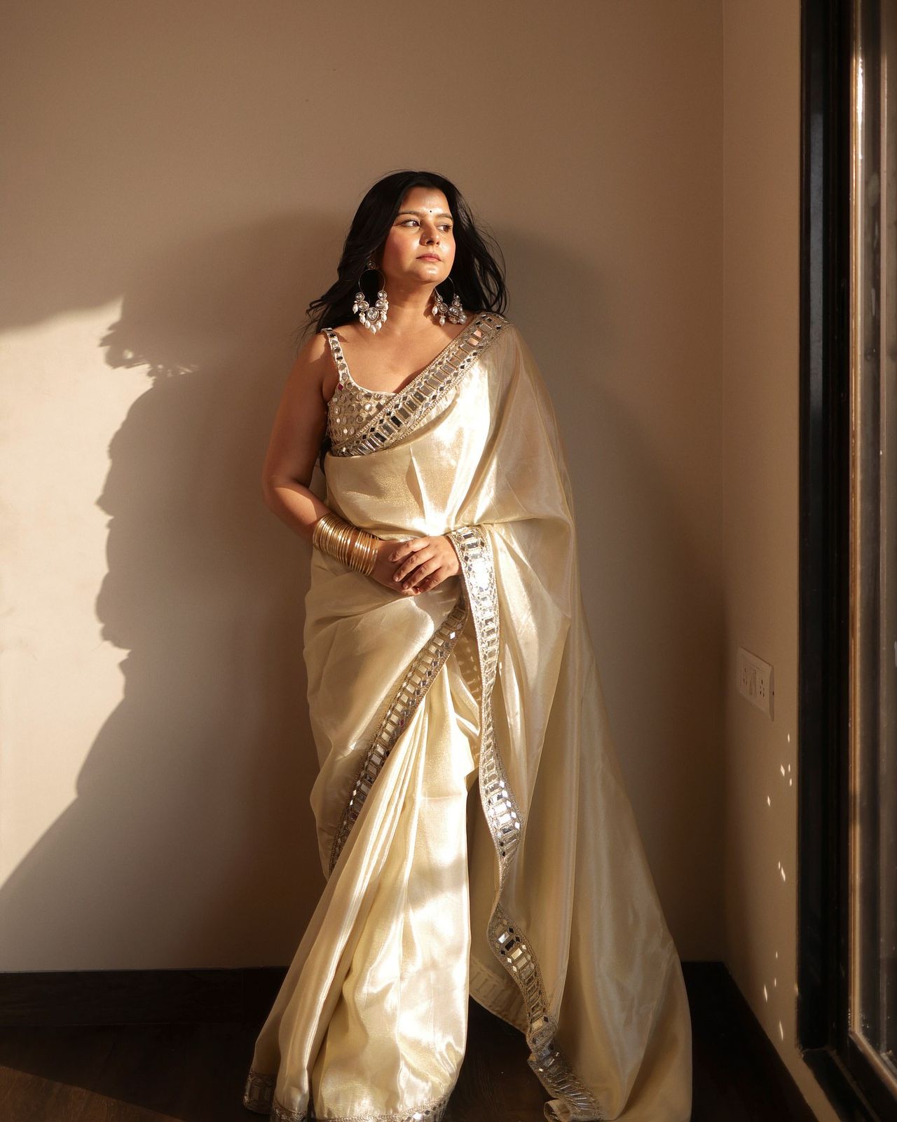 Sky Blue, Golden Cream, Pink, Pistachio Green Party Wear Saree With Heavy Sequin Border Design