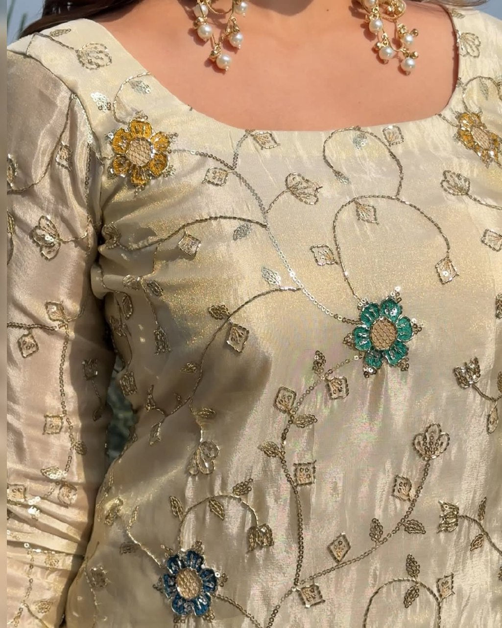 Ivory White Embroidered Sharara Suit Set With Dupatta