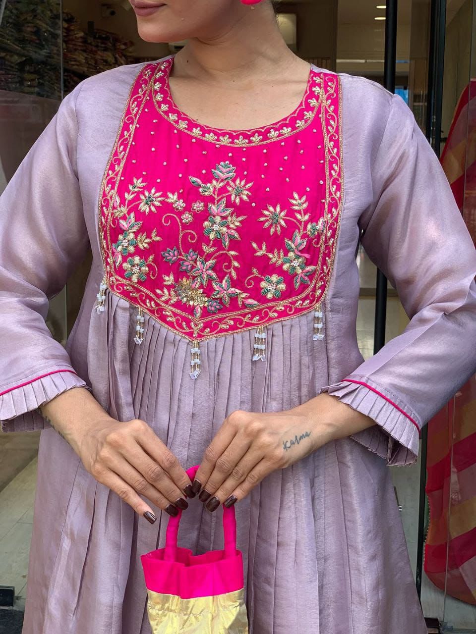 Pink Embroidered Kurta Palazzo Set