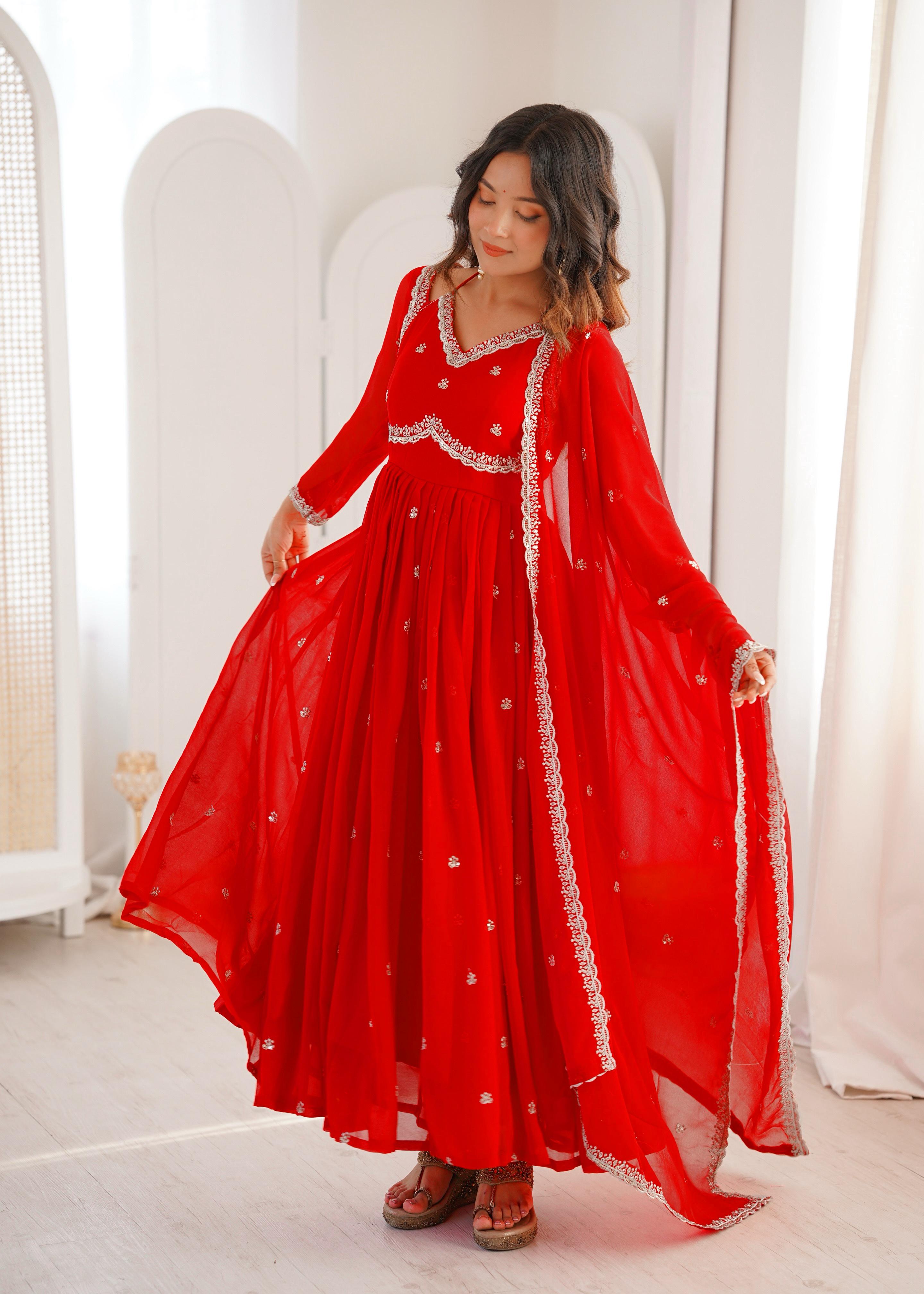 Red And Black Designer Anarkali Suit Set