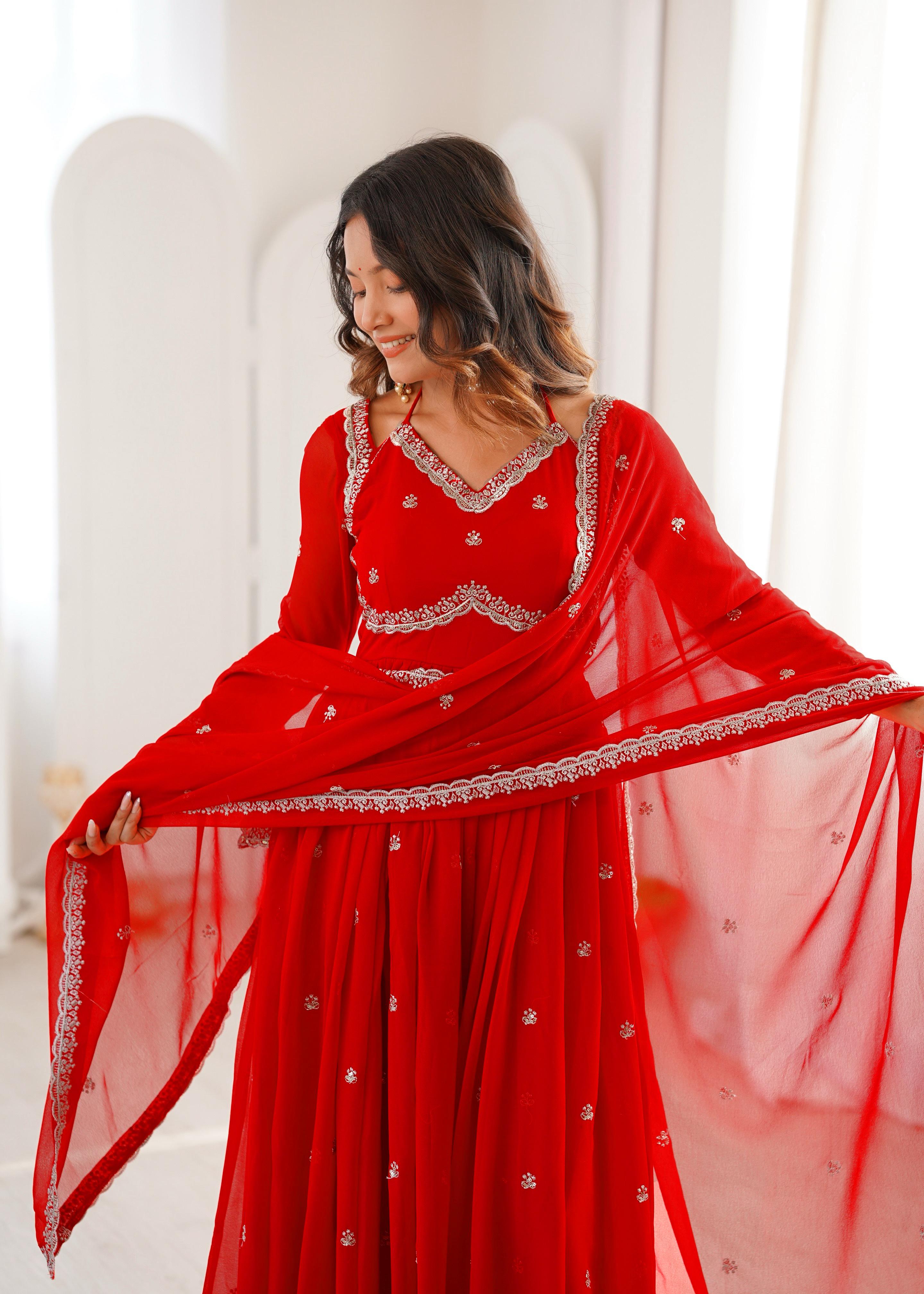 Red And Black Designer Anarkali Suit Set
