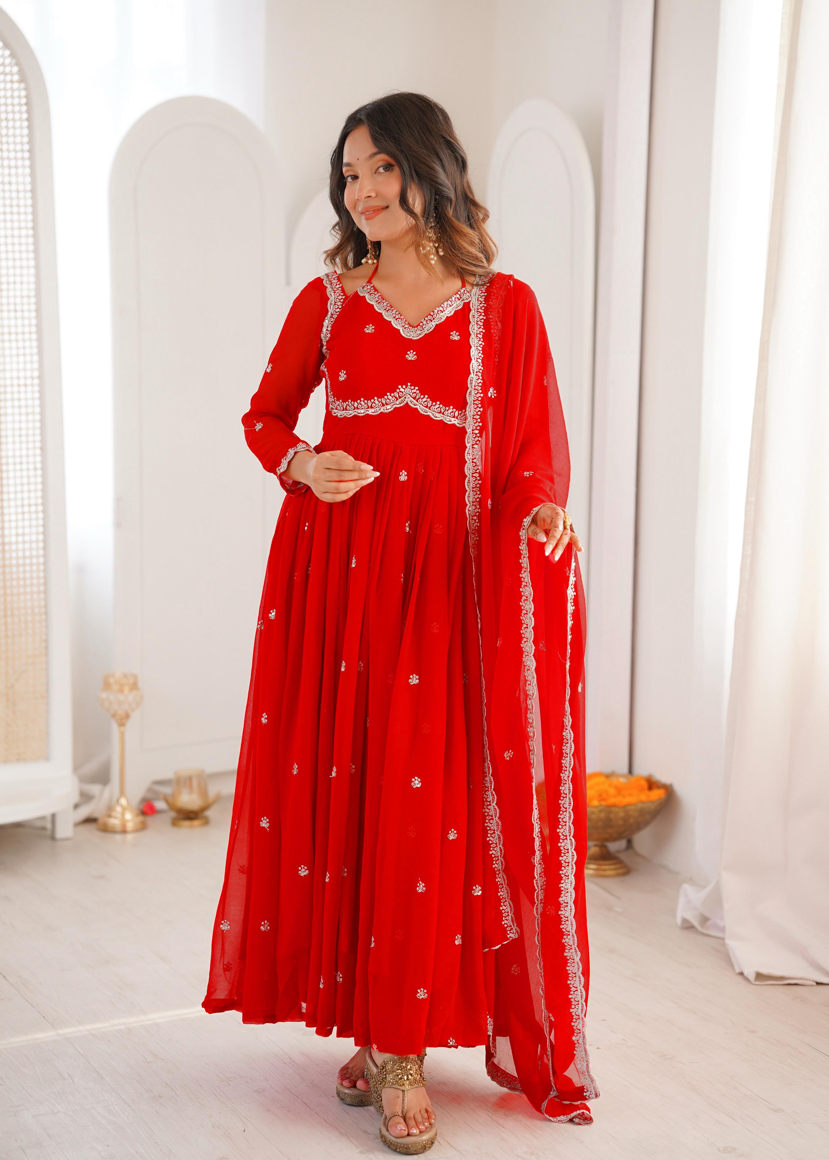 Red And Black Designer Anarkali Suit Set