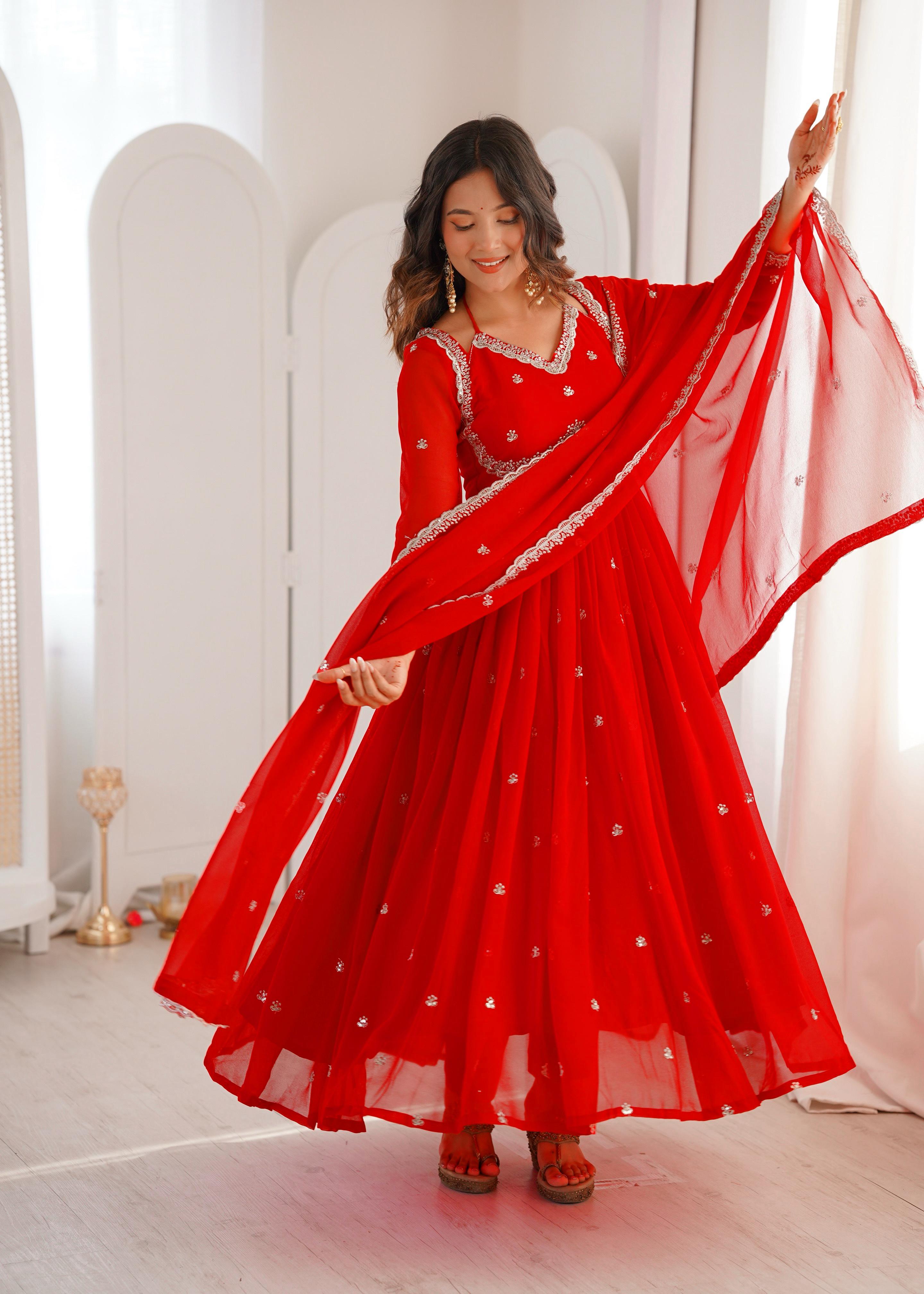 Red And Black Designer Anarkali Suit Set