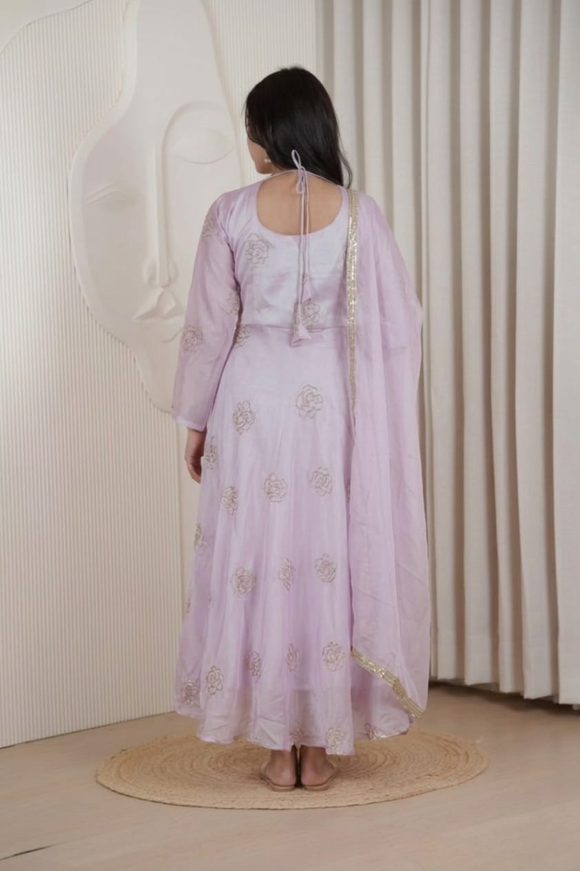 Lavender Embroidered Anarkali Gown Set