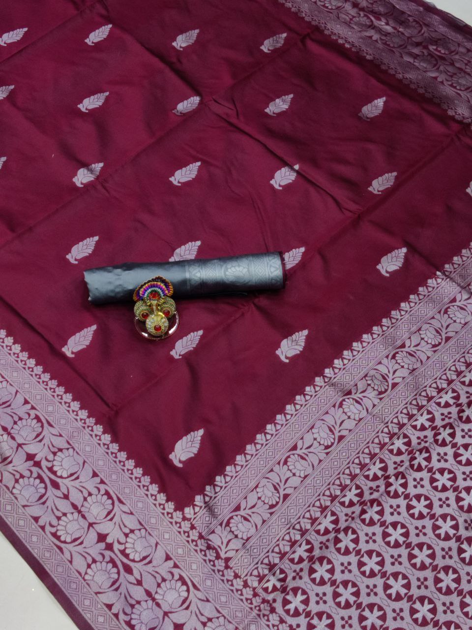 Wine Purple Designer Saree With Silver Border Work