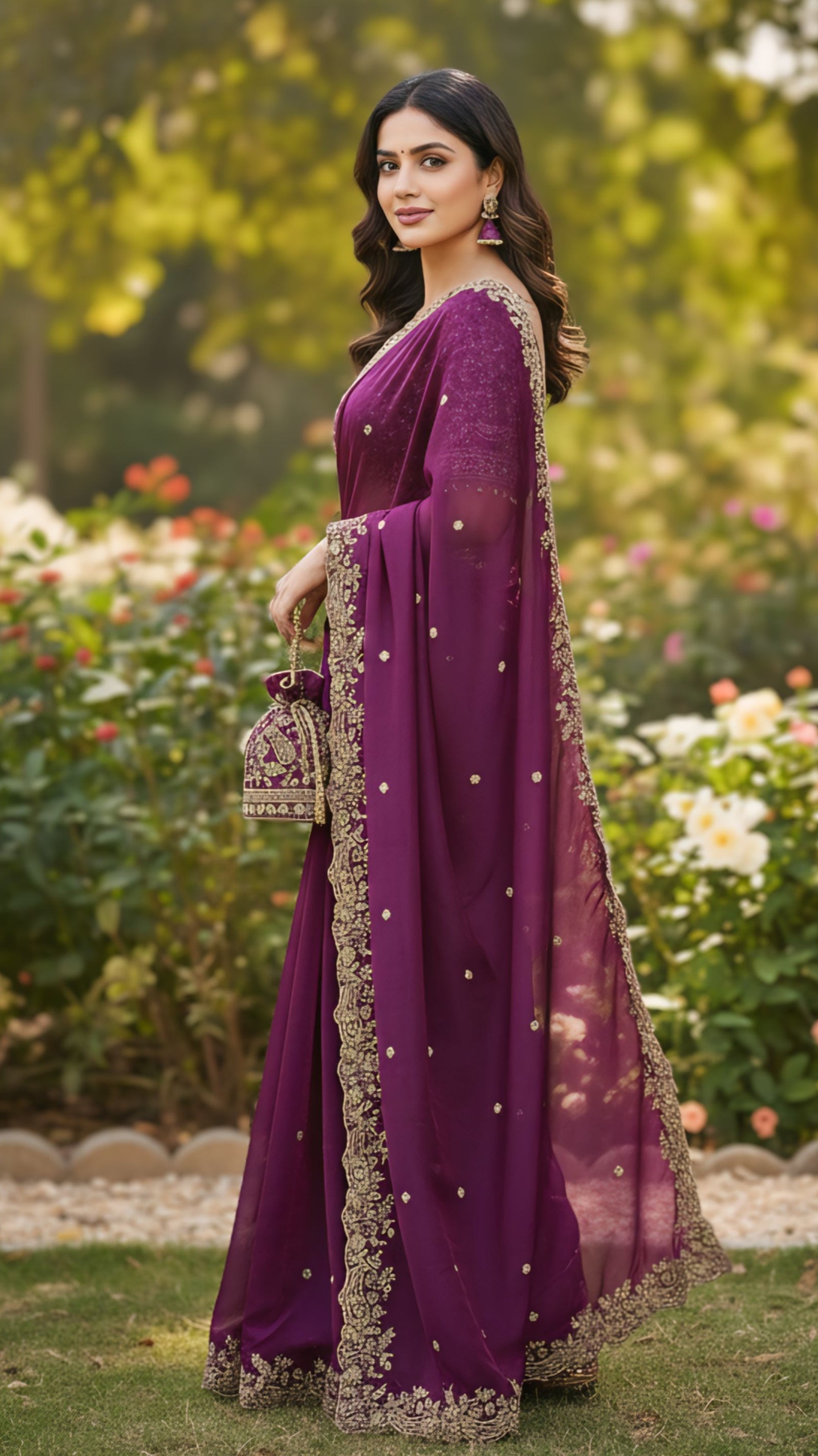 Hot Pink, Maroon, Red, Green, Purple,Blue Party Wear Saree With Heavy Stone Border Design