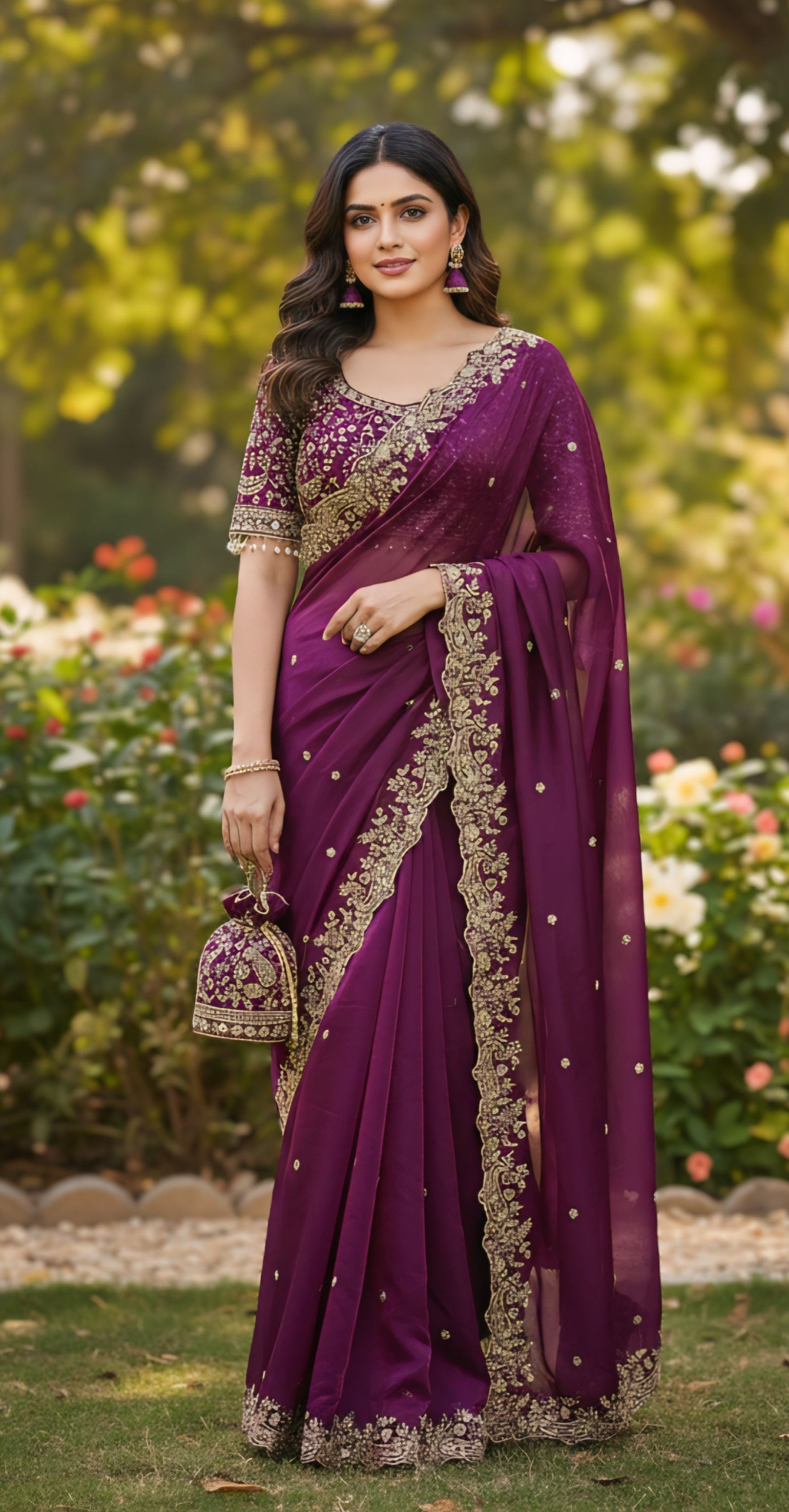Hot Pink, Maroon, Red, Green, Purple,Blue Party Wear Saree With Heavy Stone Border Design