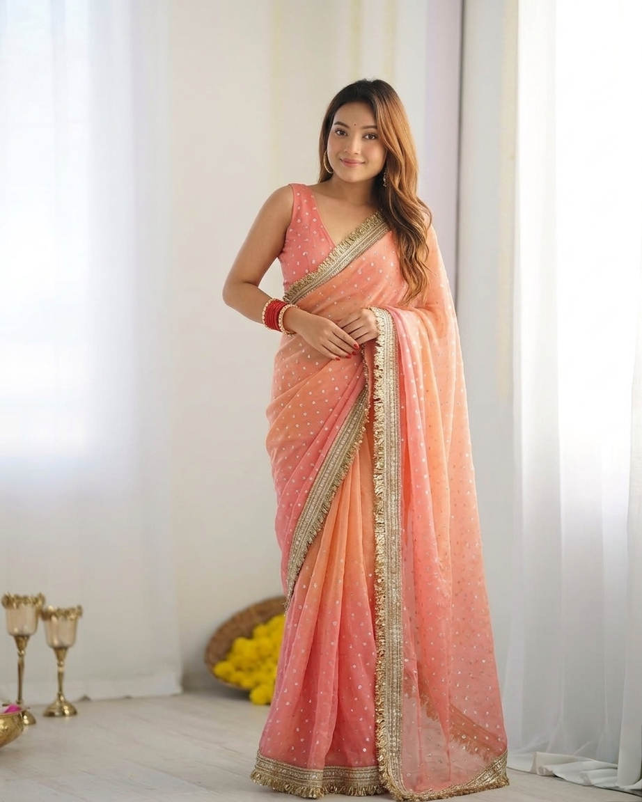Teal Blue Designer Saree With Elegant Silver Sequin Border Work