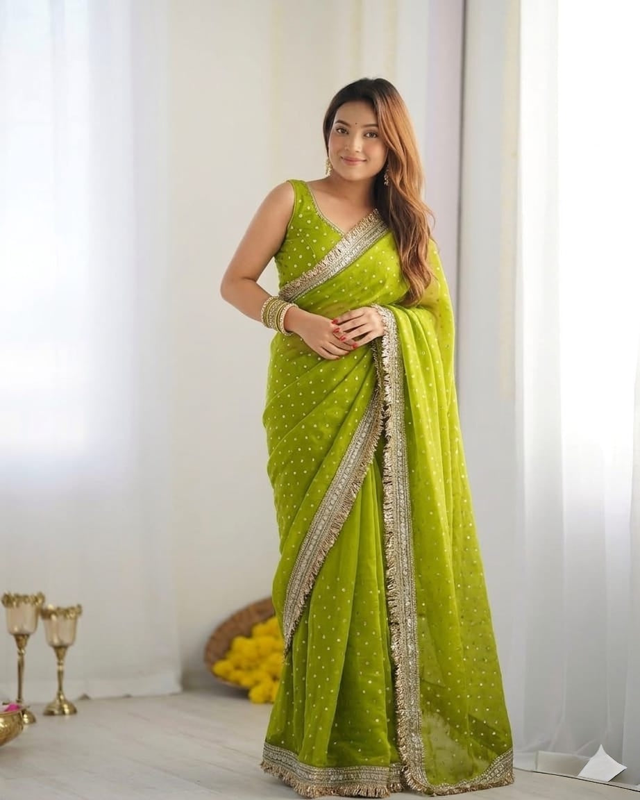 Teal Blue Designer Saree With Elegant Silver Sequin Border Work