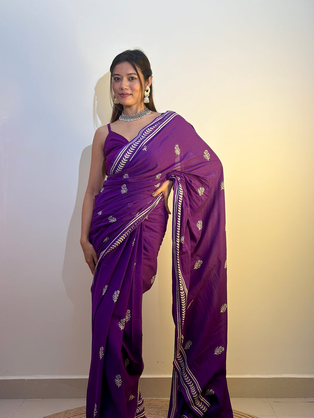 Royal Purple Designer Saree With Elegant Golden Border Work