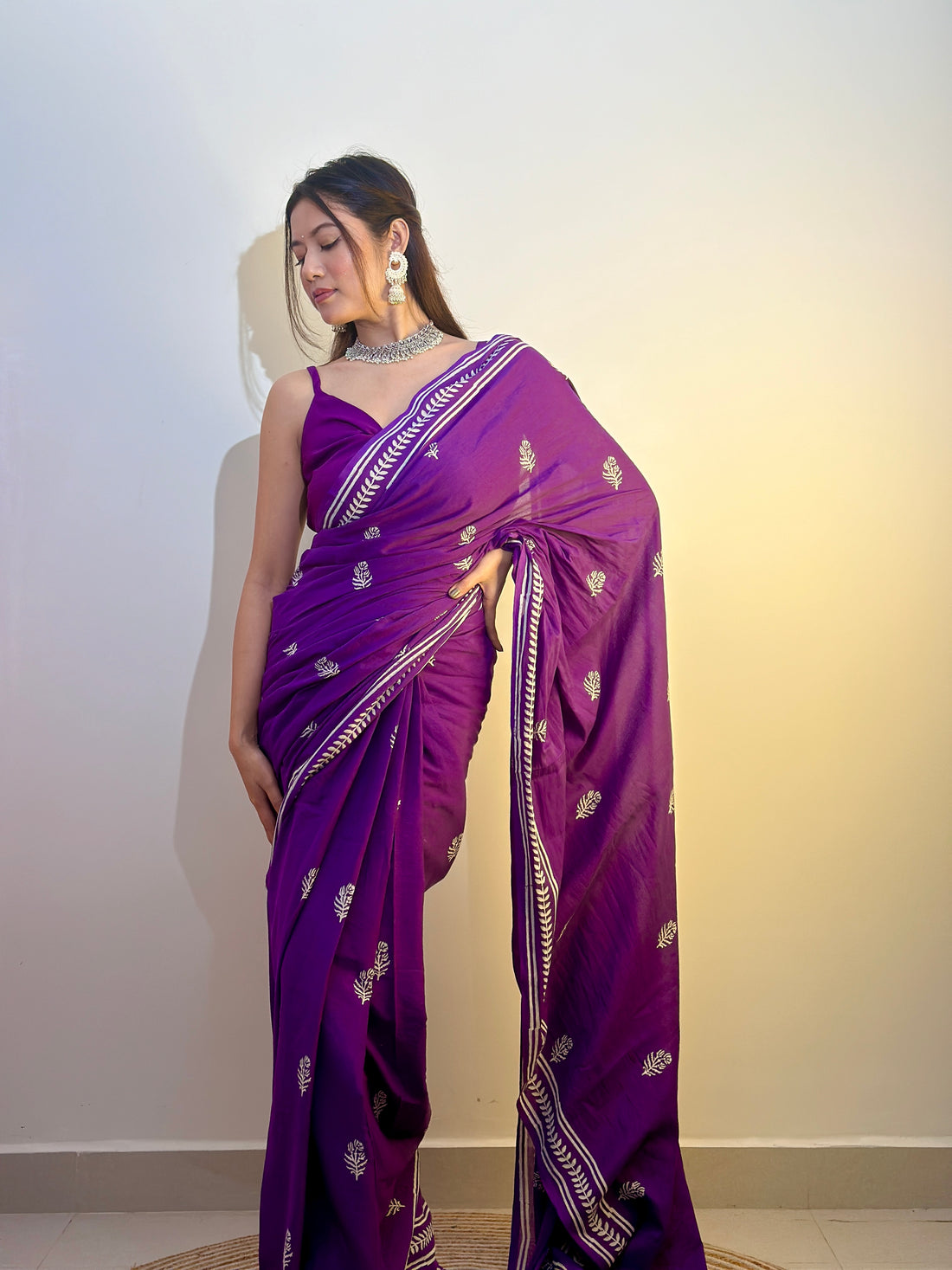 Royal Purple Designer Saree With Elegant Golden Border Work