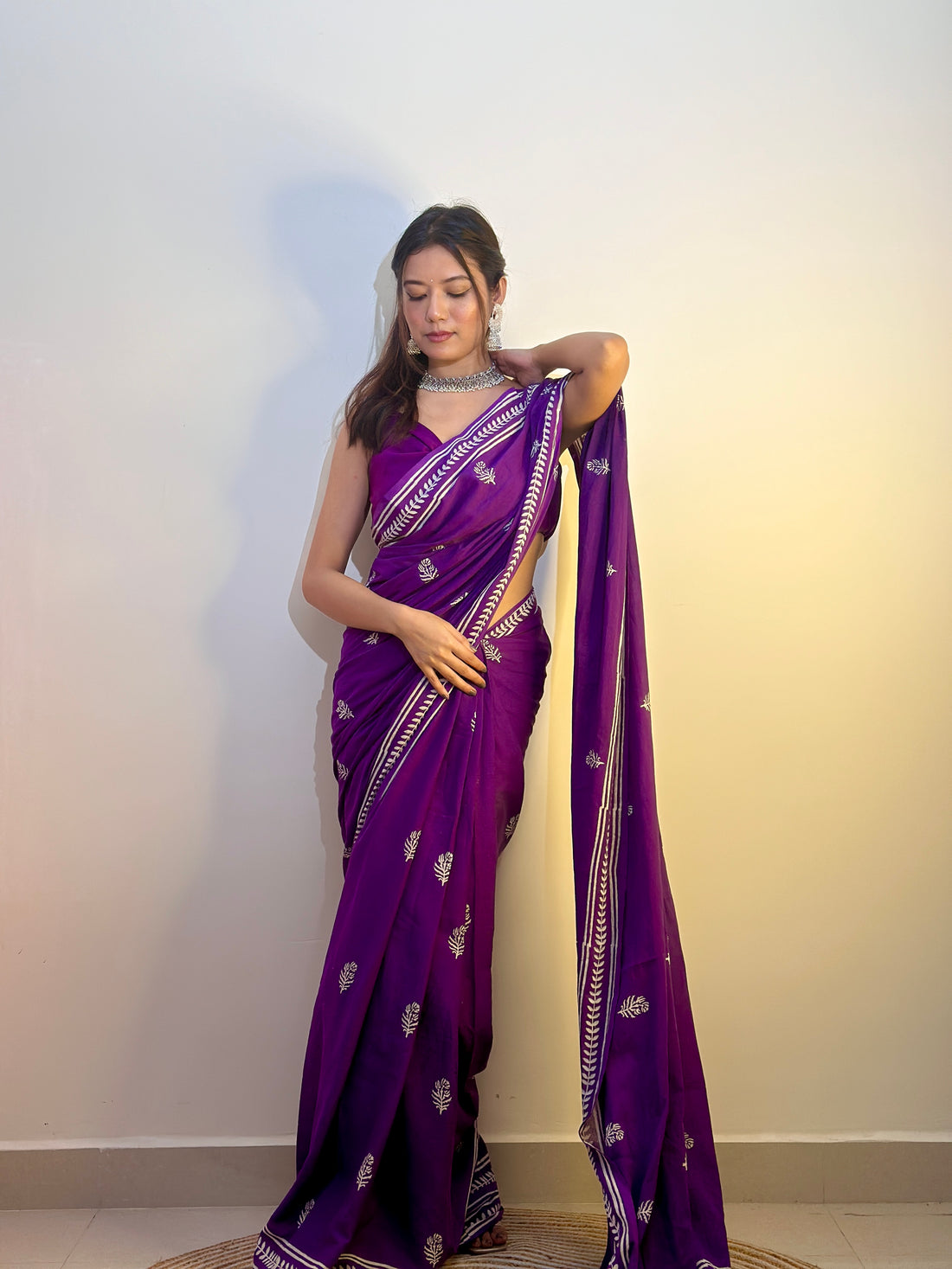 Royal Purple Designer Saree With Elegant Golden Border Work