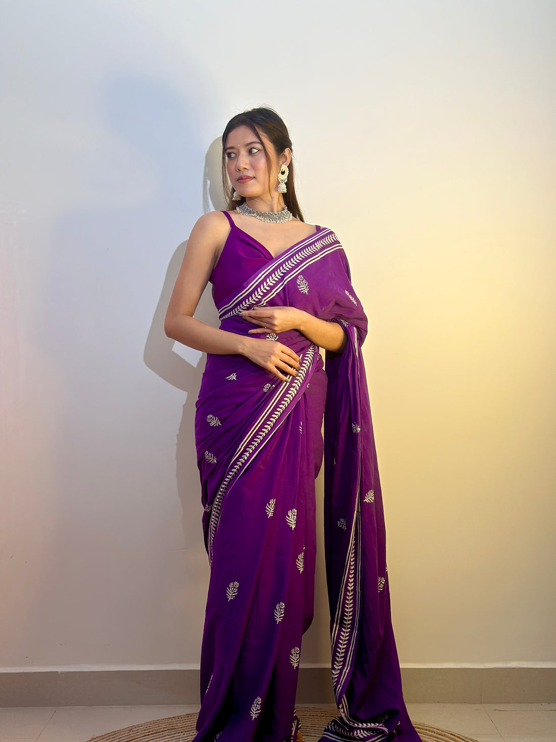 Royal Purple Designer Saree With Elegant Golden Border Work