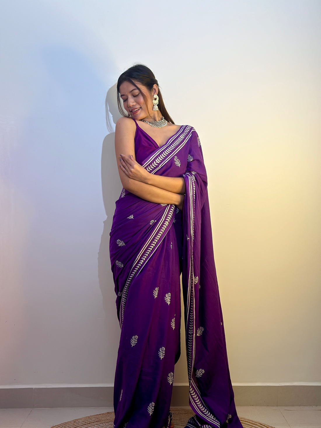 Royal Purple Designer Saree With Elegant Golden Border Work