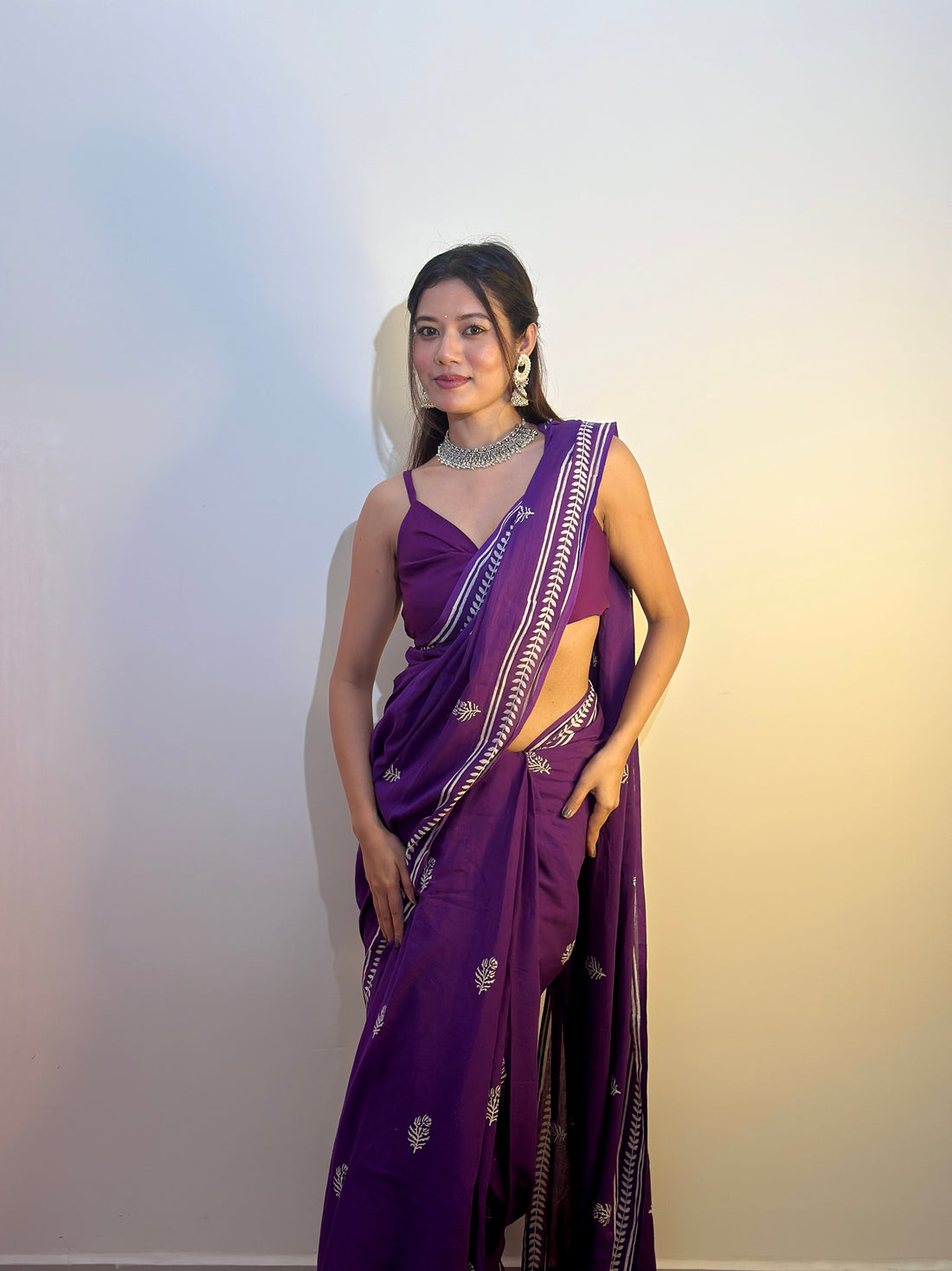 Royal Purple Designer Saree With Elegant Golden Border Work