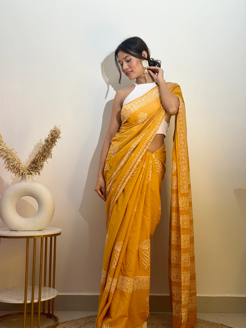 Mustard Yellow Traditional Saree With Elegant Woven Design