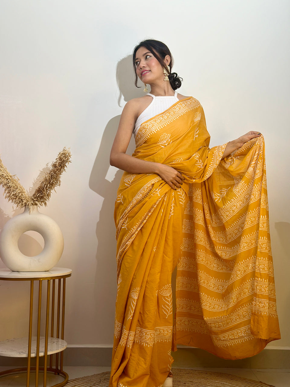 Mustard Yellow Traditional Saree With Elegant Woven Design