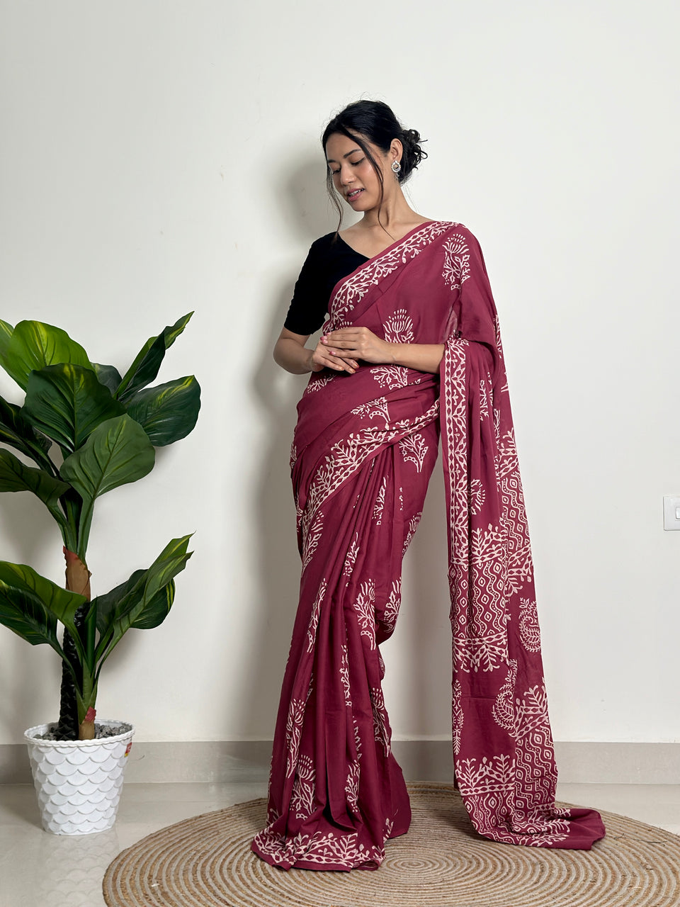 Wine Maroon Traditional Saree With Elegant Printed Design