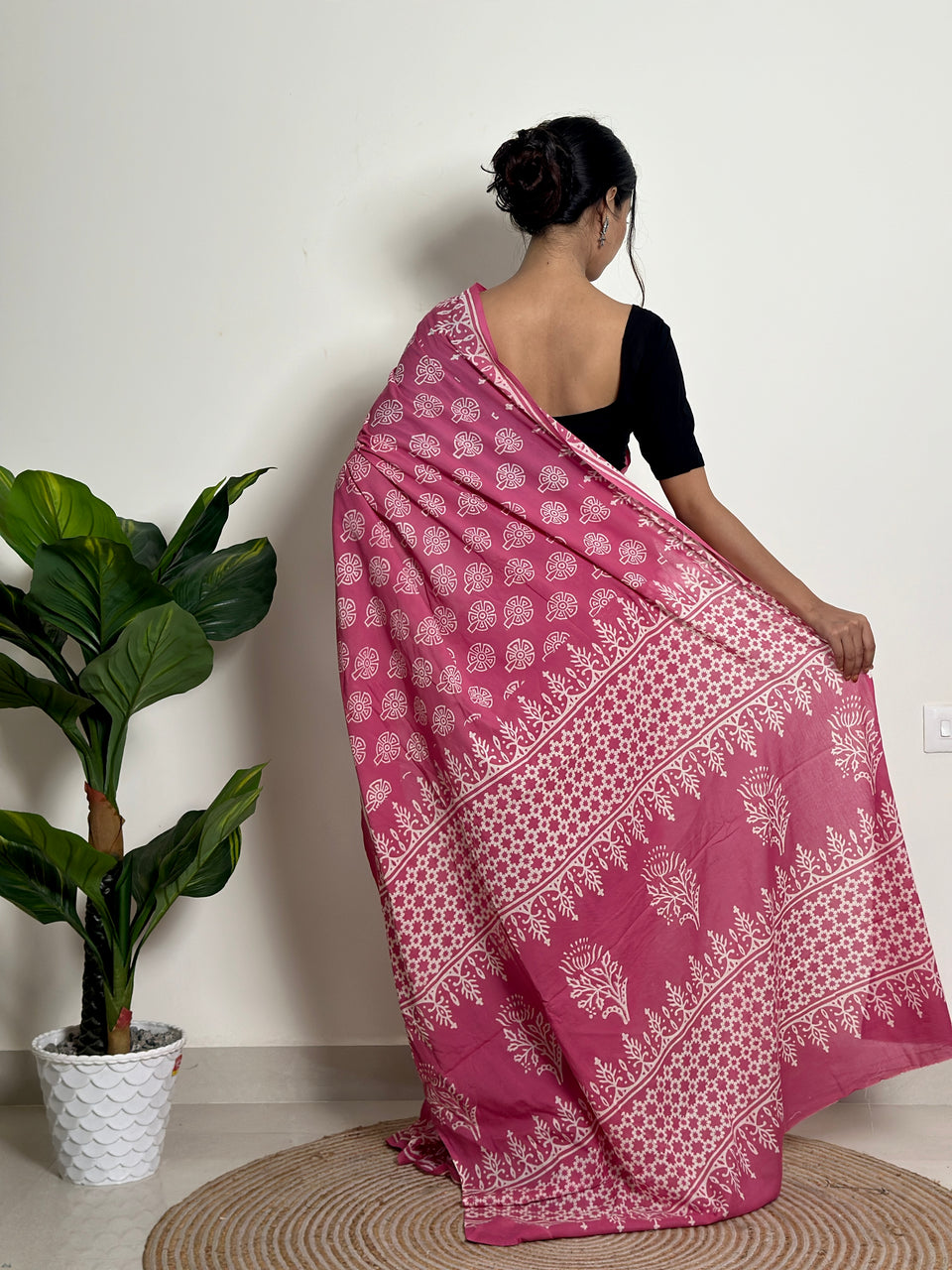 Pink, Green Ethnic Printed Saree With Elegant Traditional Styling