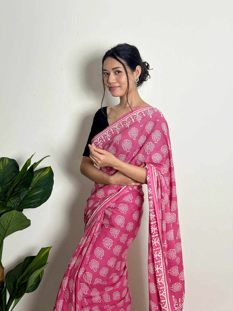 Pink, Green Ethnic Printed Saree With Elegant Traditional Styling