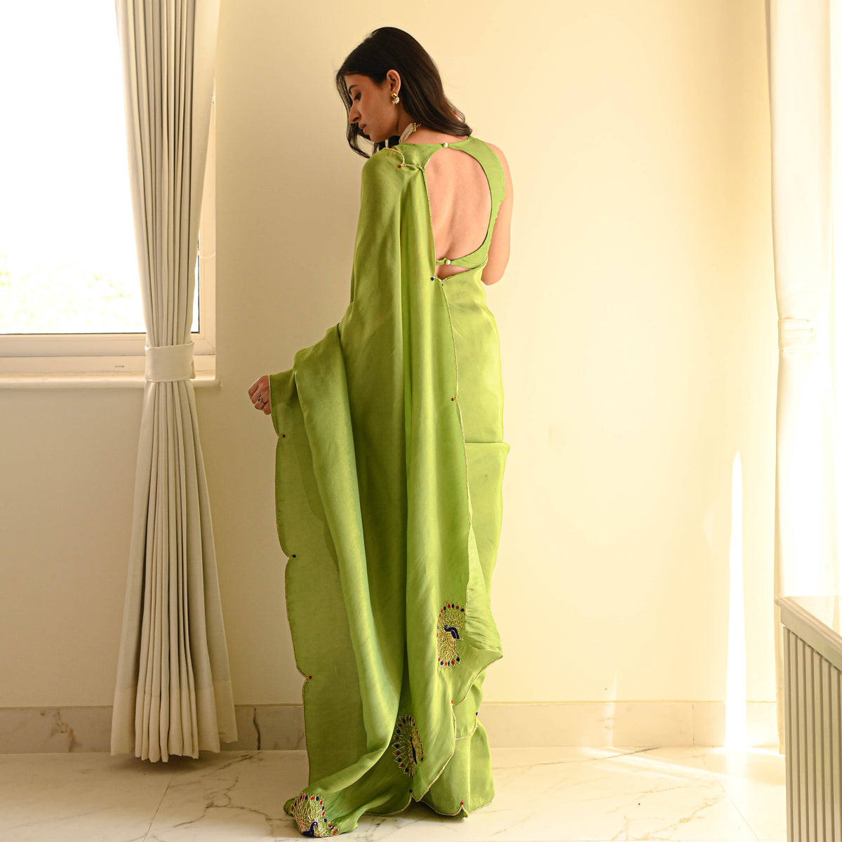 Lime Green Traditional Saree With Elegant Minimal Border