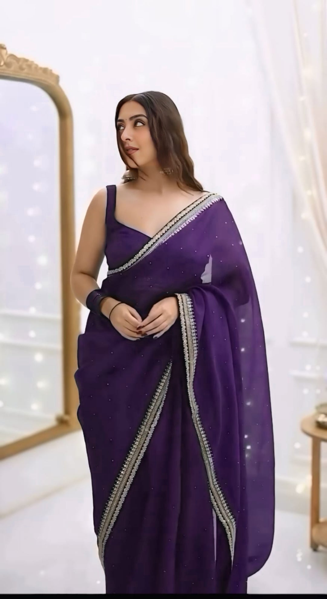 Royal Purple, Black, Blue, Maroon Designer Saree With Elegant Silver Border Work