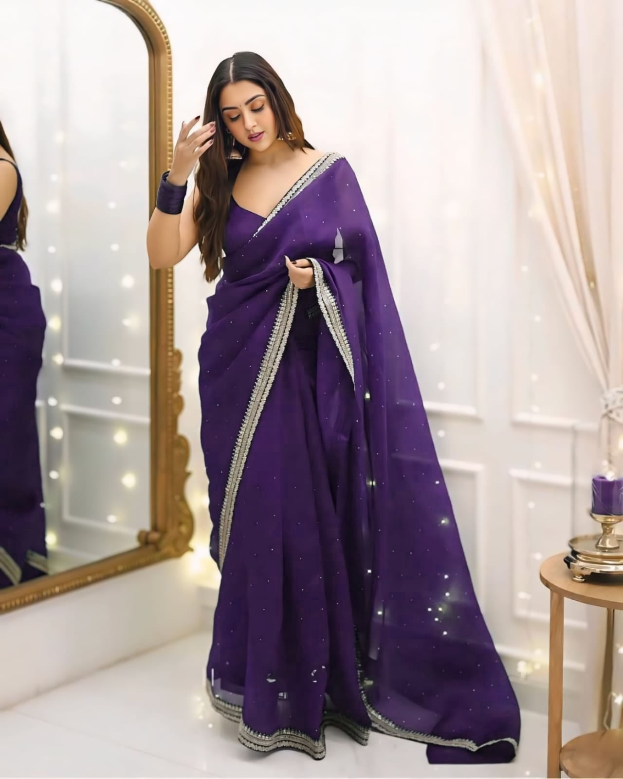 Royal Purple, Black, Blue, Maroon Designer Saree With Elegant Silver Border Work
