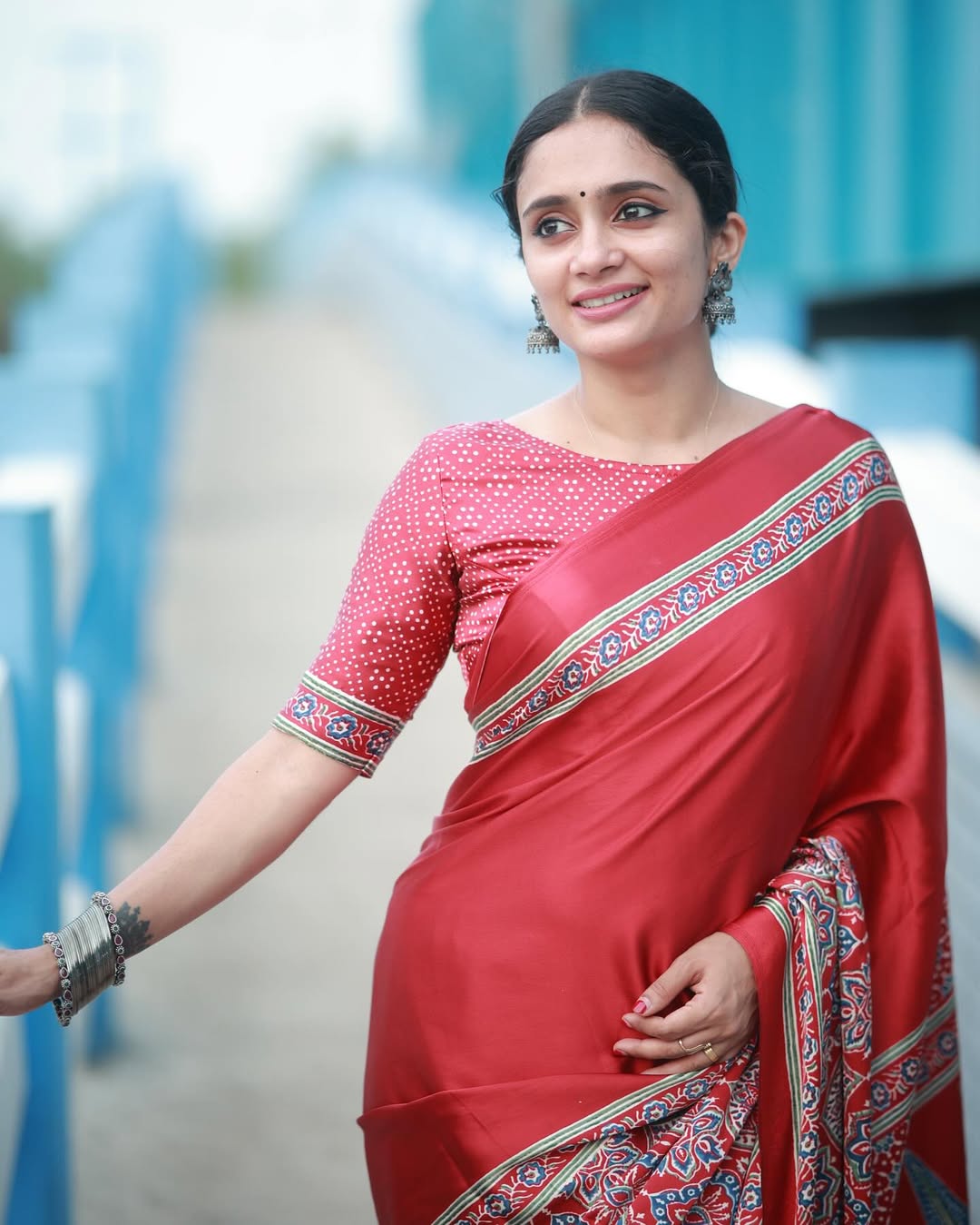 Women Red Traditional Printed Saree with Elegant Ethnic Border Design