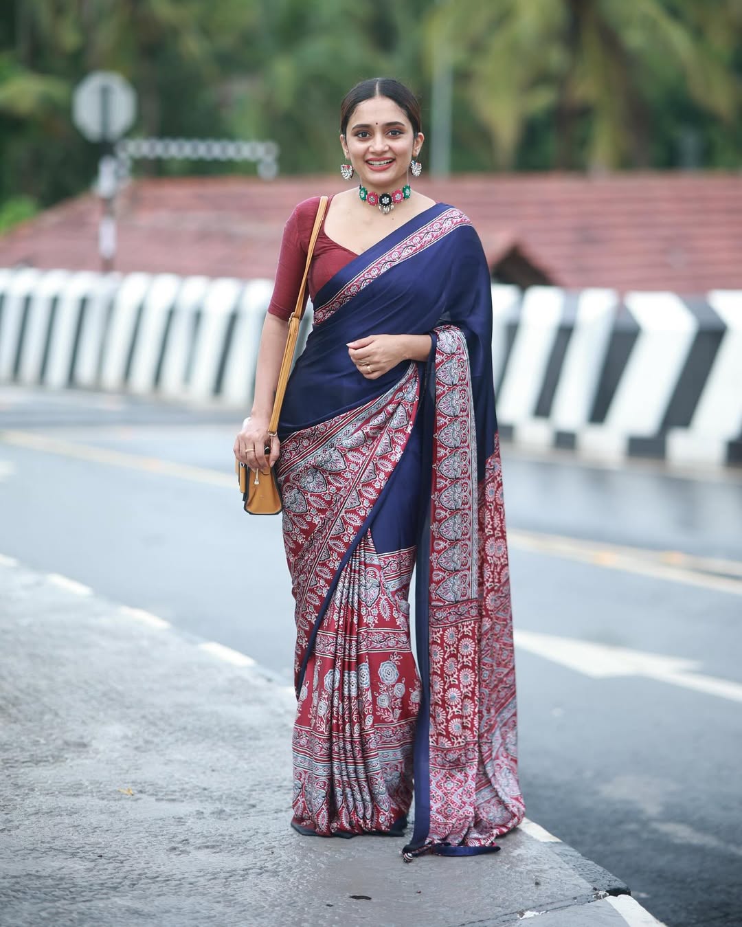 Women Black & Blue With Red Designer Saree with Artistic Traditional Print