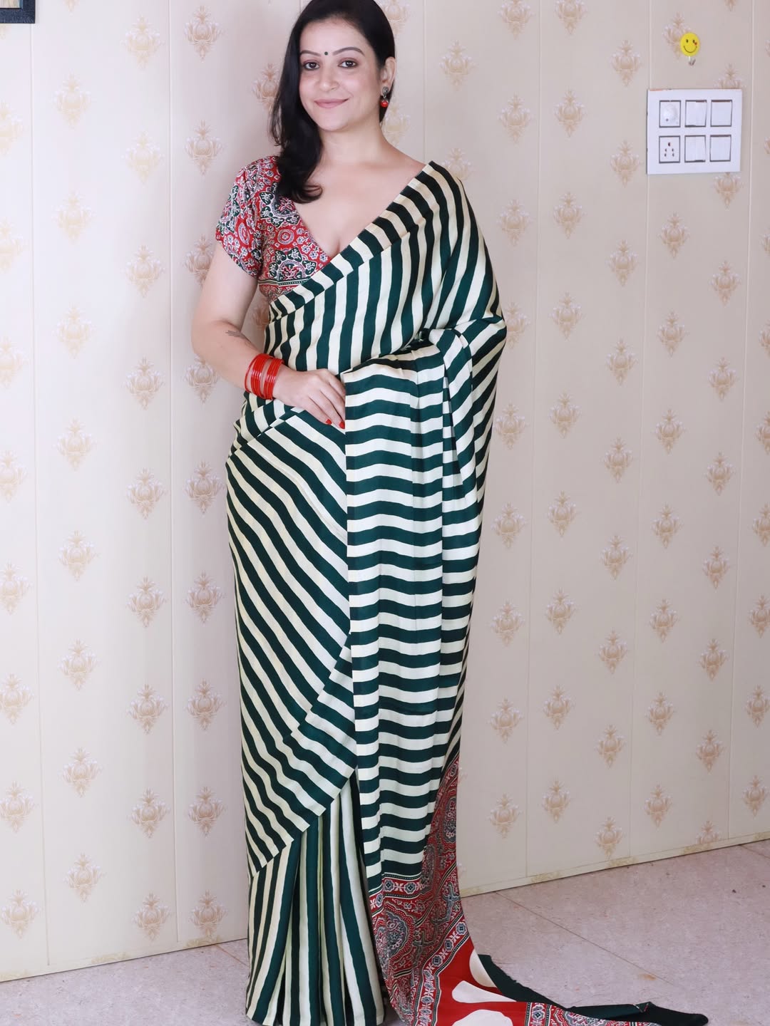 Women Black and Yellow Striped Saree with Stylish Ethnic Designer Look