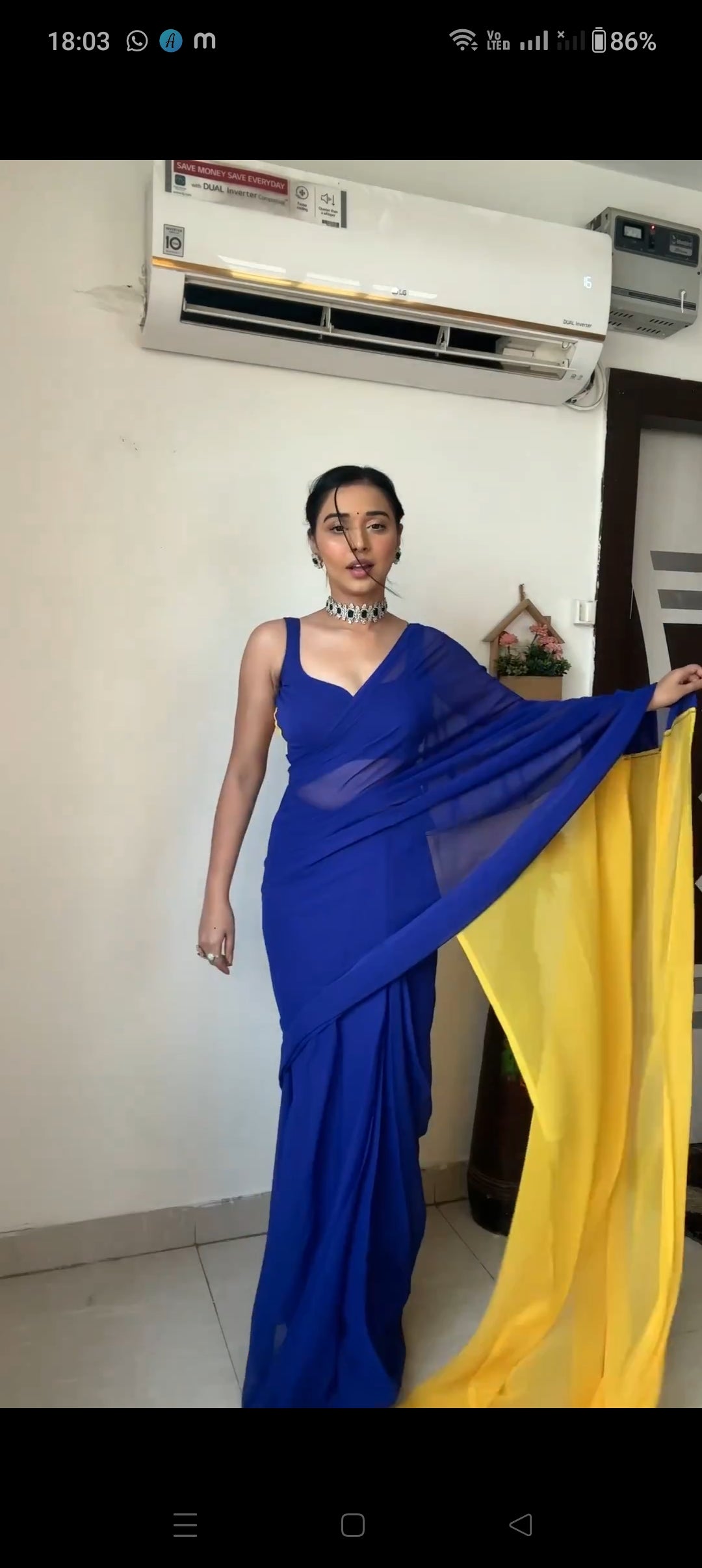 Ready To Wear Georgette Royal Blue and Yellow Designer Saree