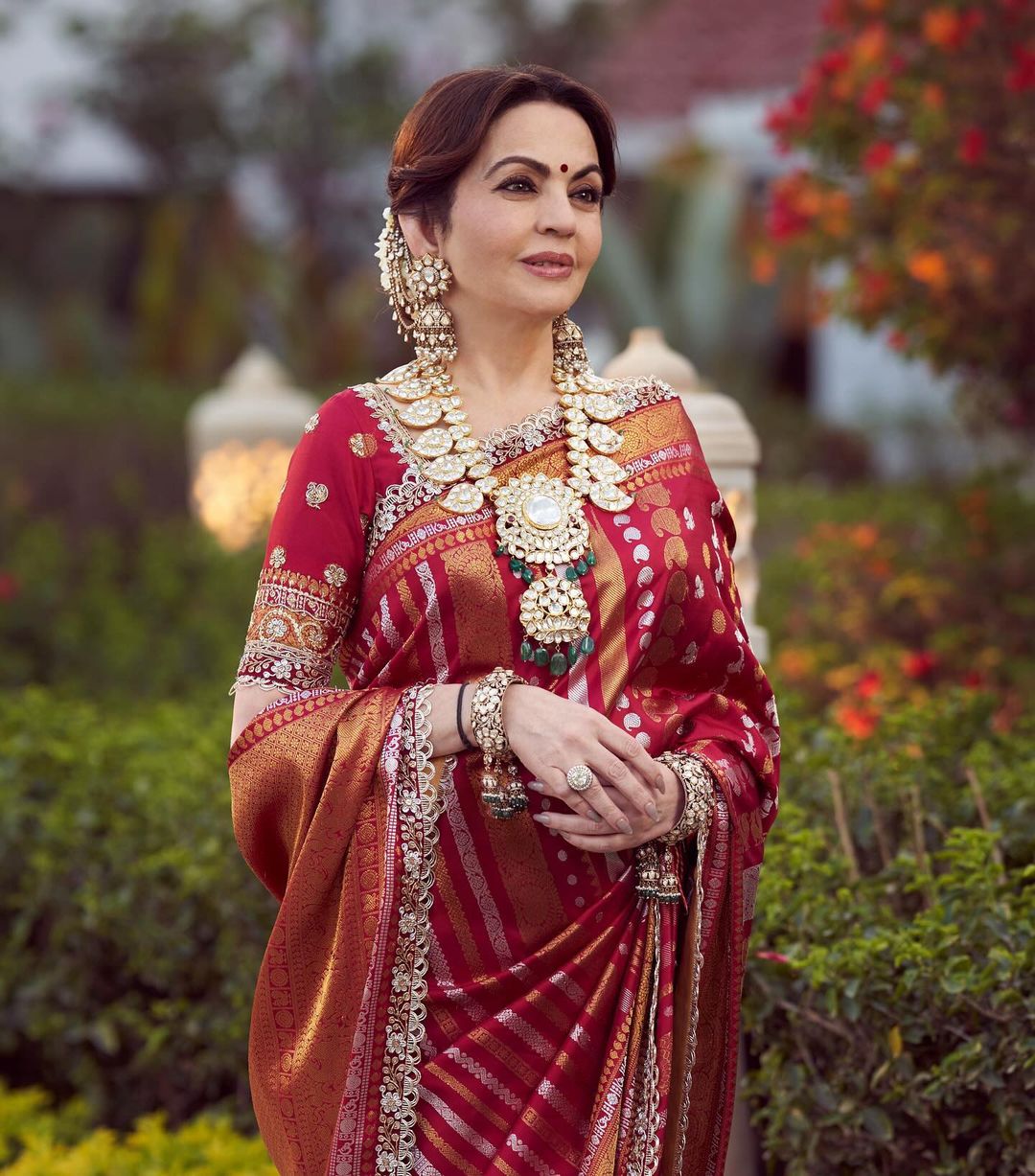 Red Bandhani Printed With Embroidery Saree