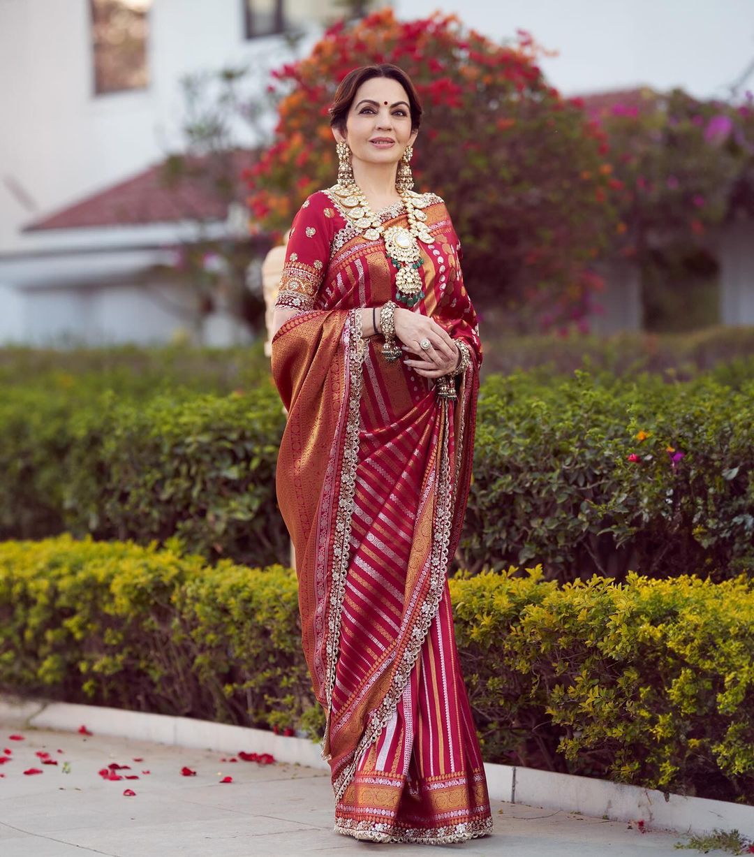 Red Bandhani Printed With Embroidery Saree