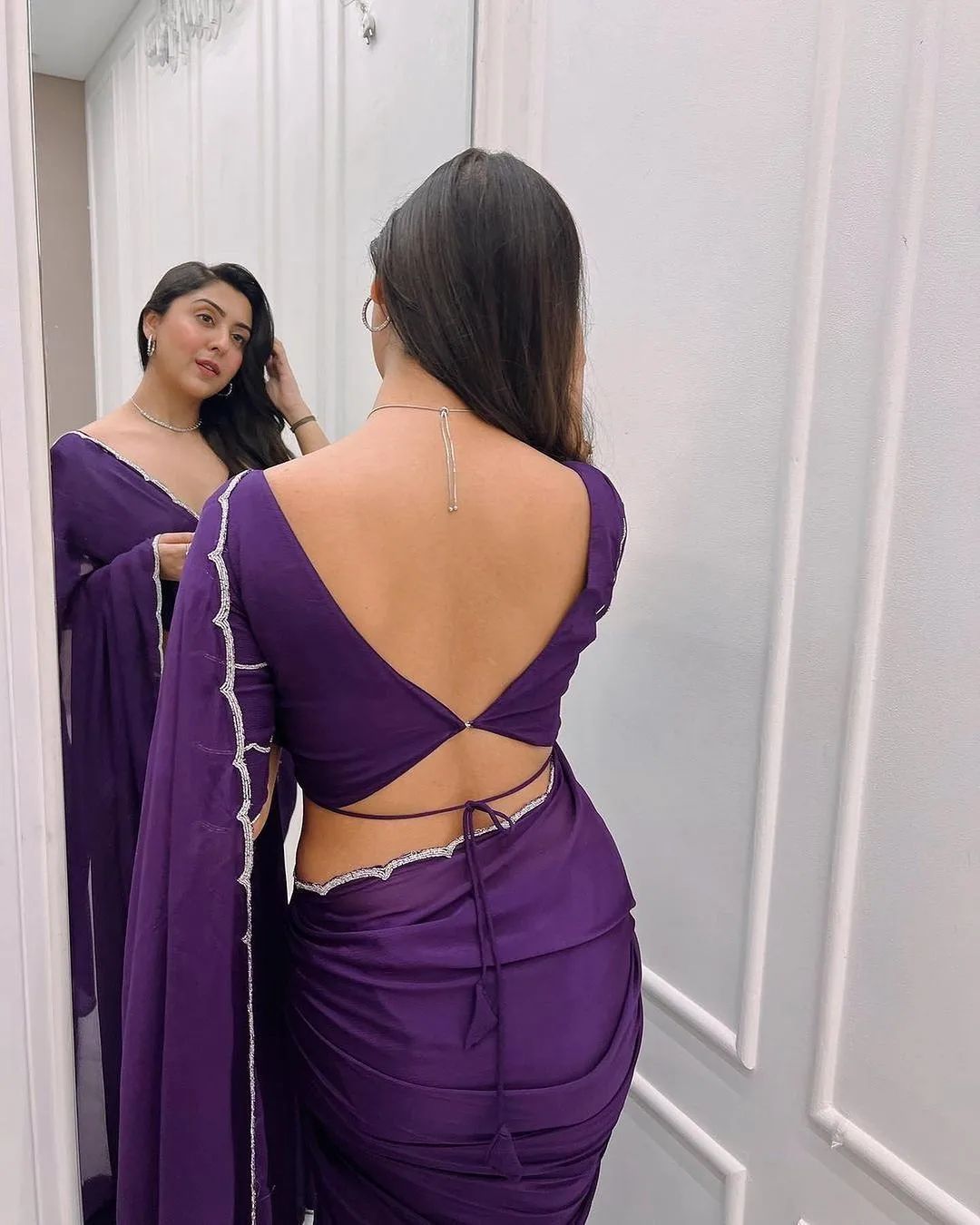 Royal Purple Party Wear Saree With Elegant Stone Border
