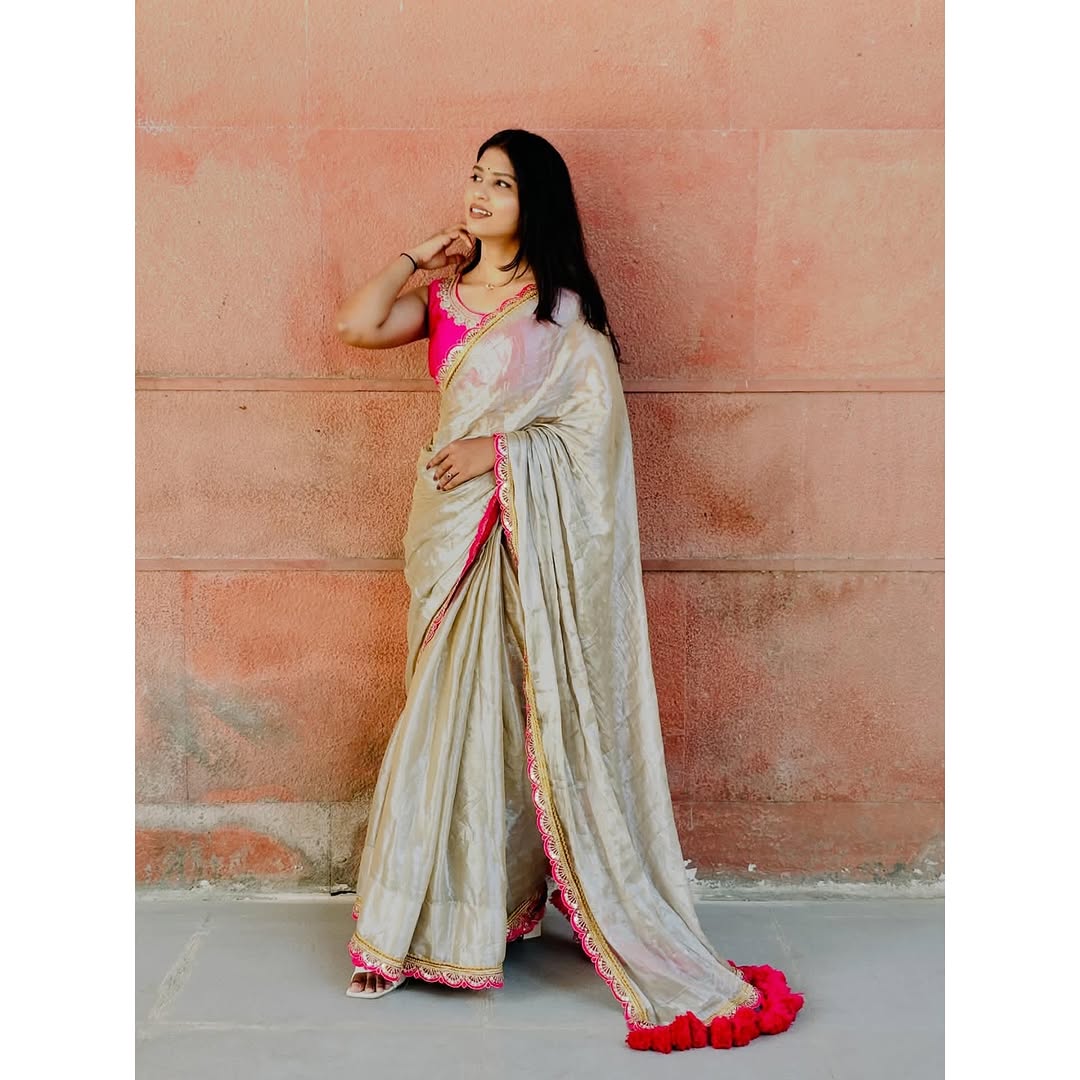 Mustard Gold, Blue Orange, Pink, White Silk Saree